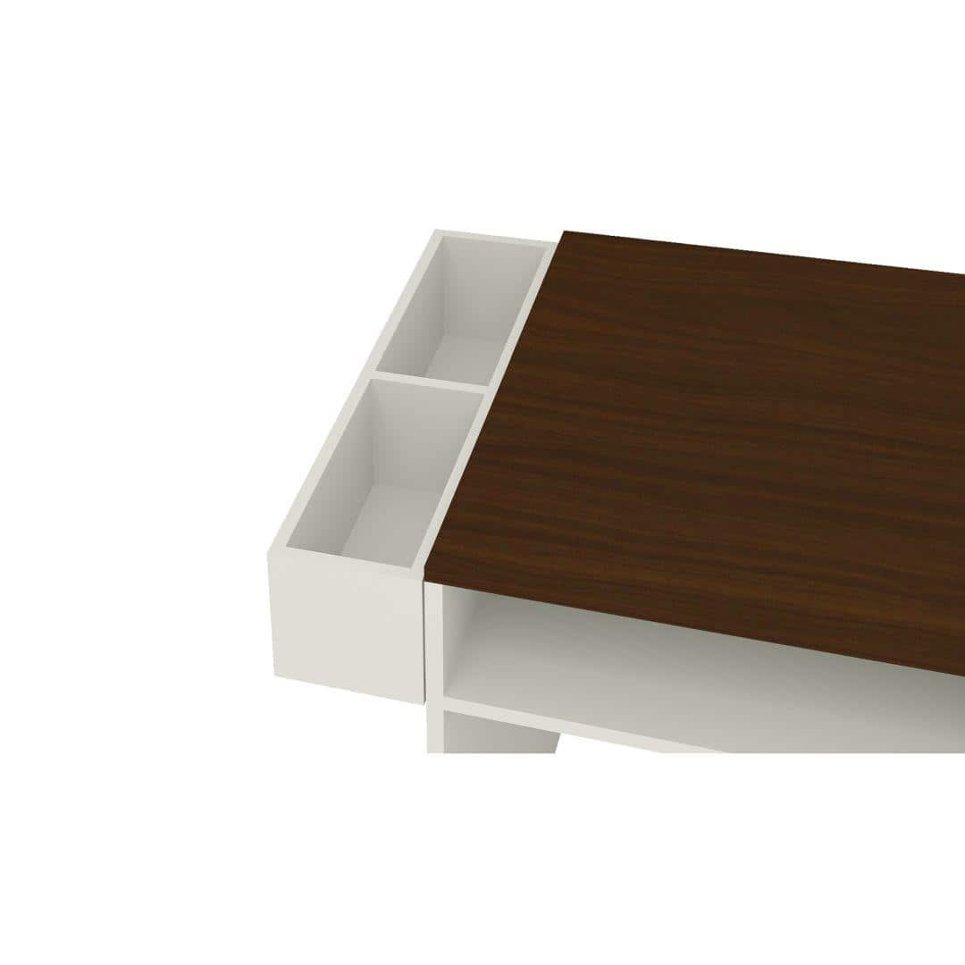 Ariana Study Desk with Shelves and Covered Storage cum Wire Extension Box in Ivory Coffee Walnut Colour