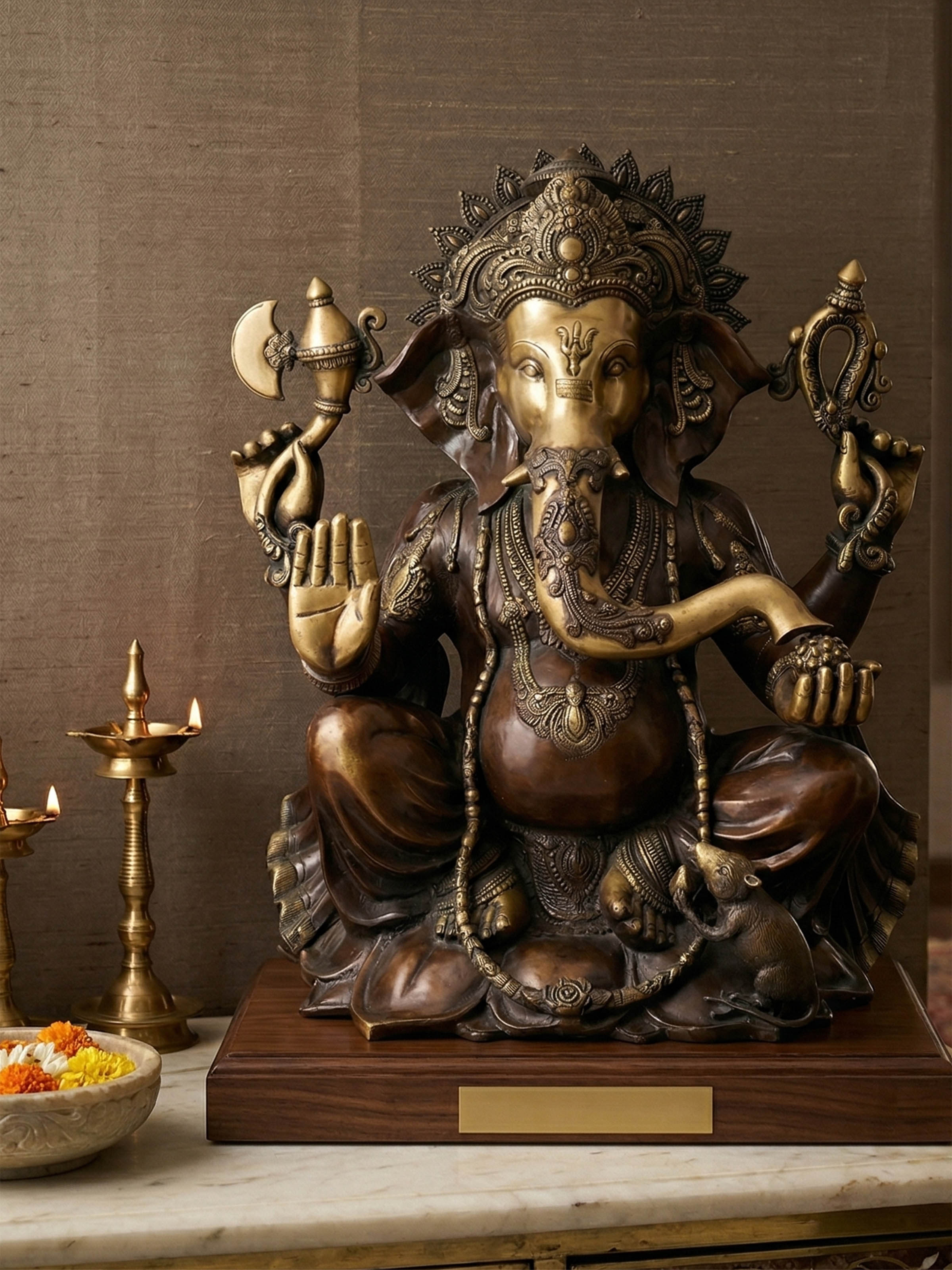 Brass Ganesha Sitting Lotus Idol