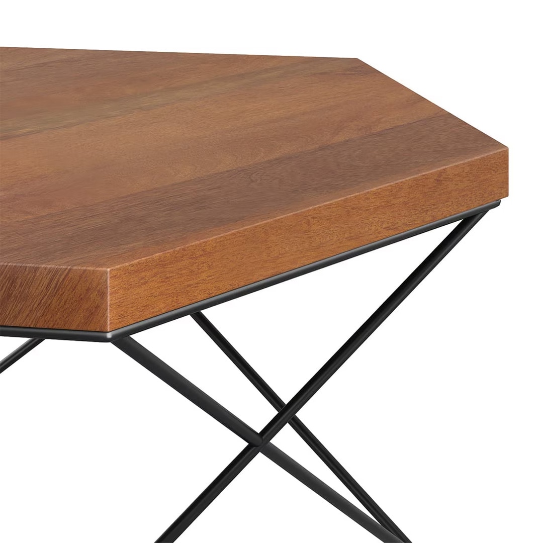 Dyson Hex Abstract Solid Wood Coffee Table With Black Base In