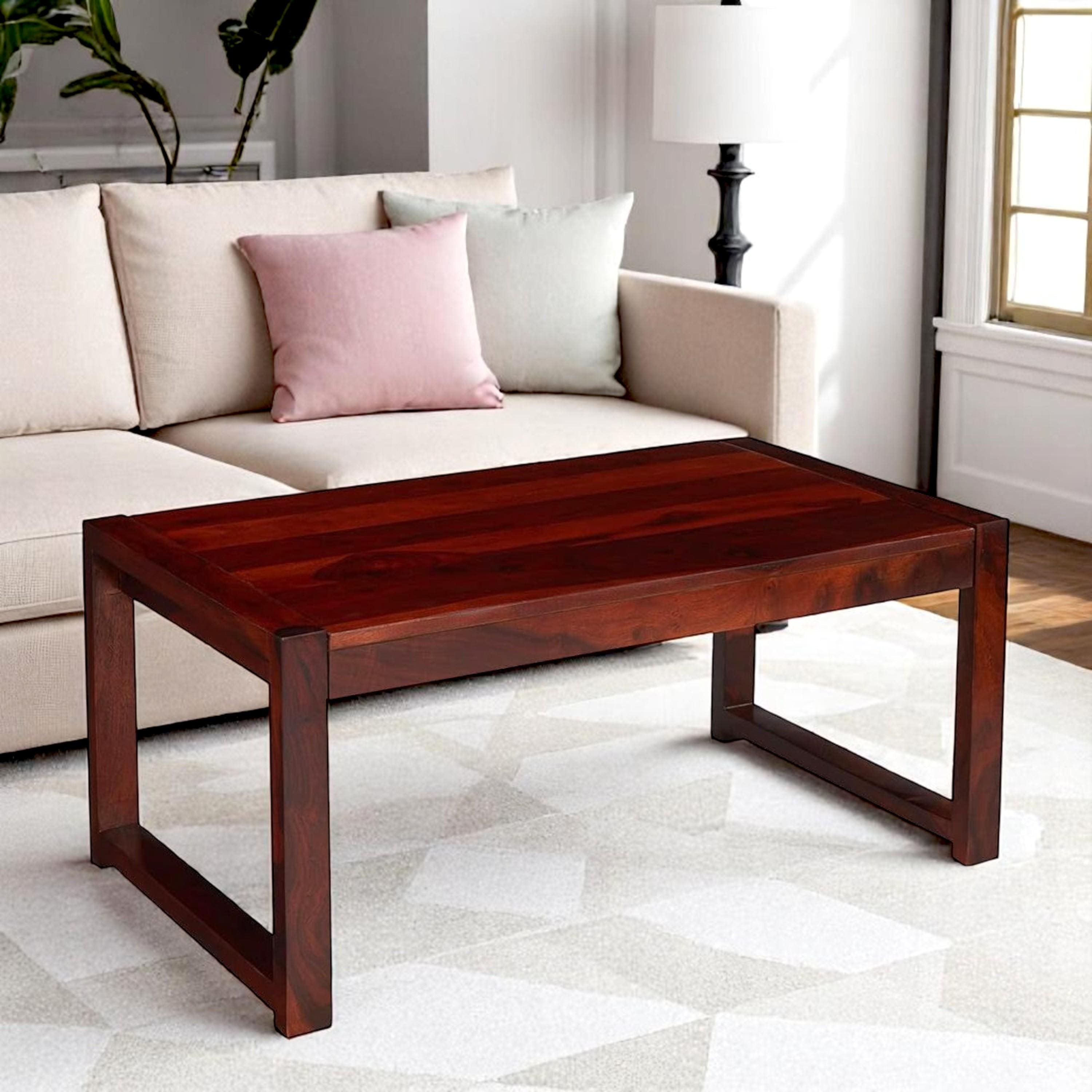 Hamstreet Sheesham Wood Contemporary Rectangle Coffee Table In Honey Finish