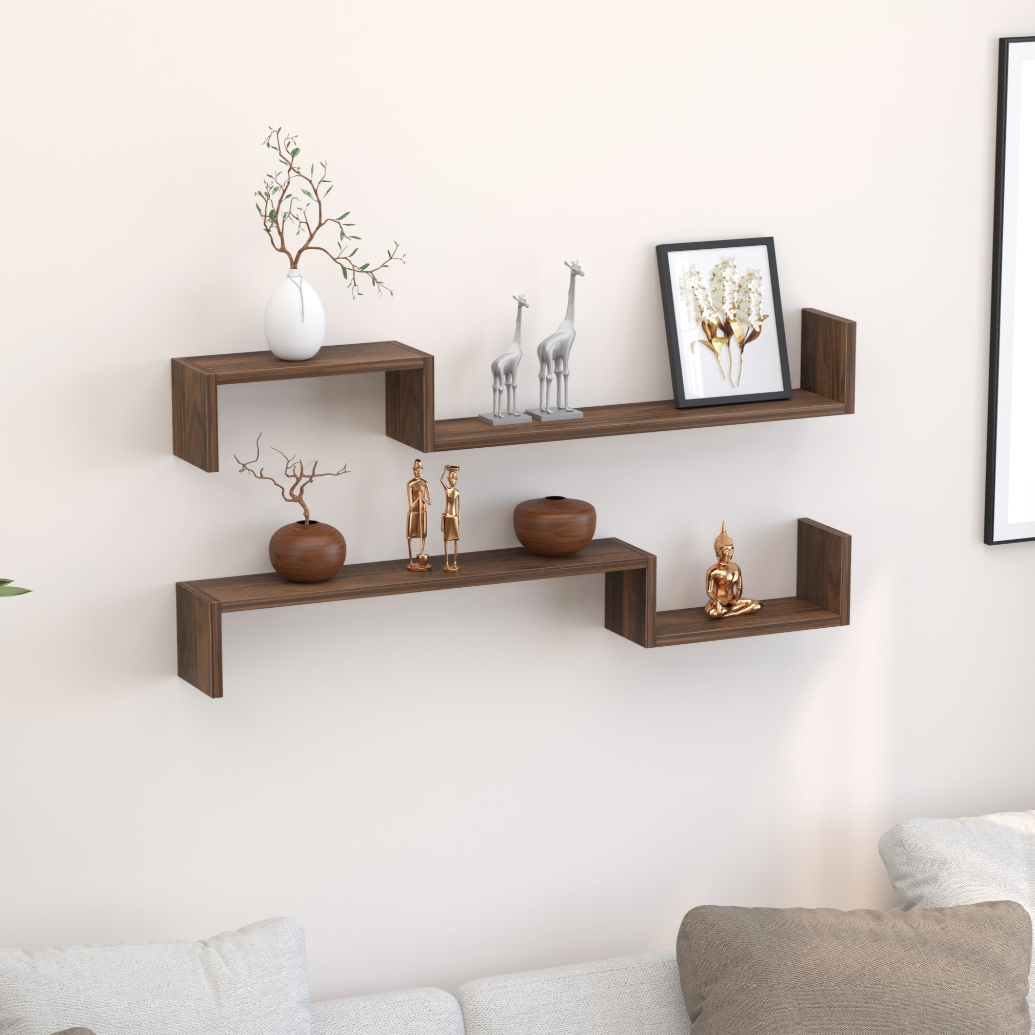BLUEWUD Riley Engineered Wood Wall Decor Floating Shelf Display Rack Decorative Hall Decor for Living Room Home Furniture (Brown Maple)
