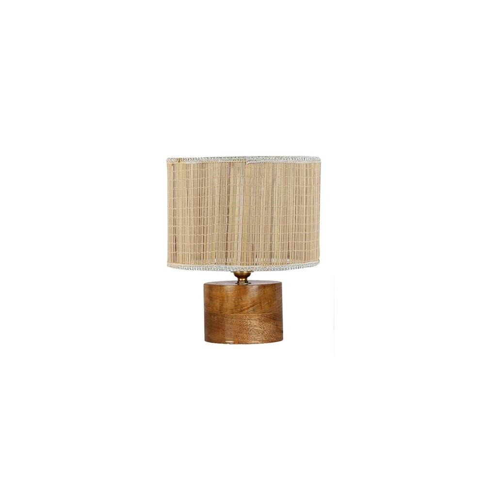 Clifford Round Bamboo Table lamp with Natural Wood Base