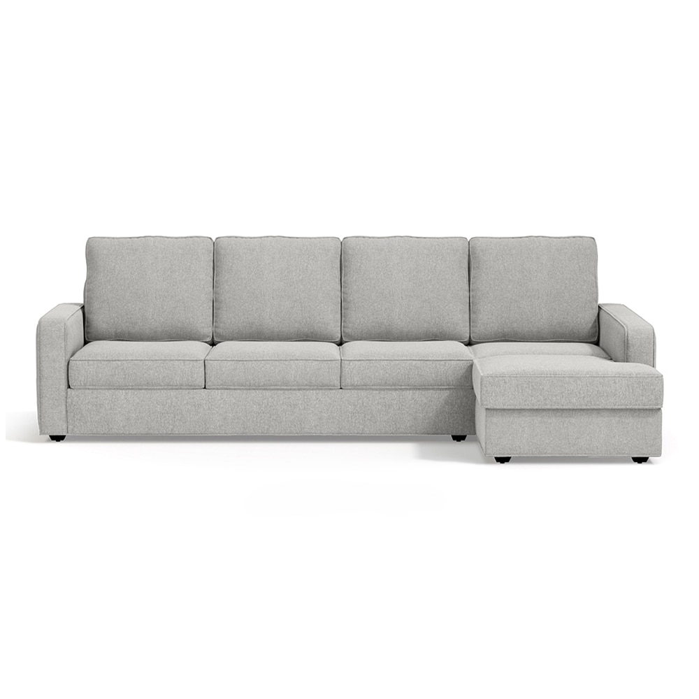 Apollo Sofa (Colour : Vapour Grey, Cushion : Hard, Back Type : High Back, Seating Capacity : Right Aligned 3 Seater + Right Aligned Chaise + Ottoman) - Urban Ladder