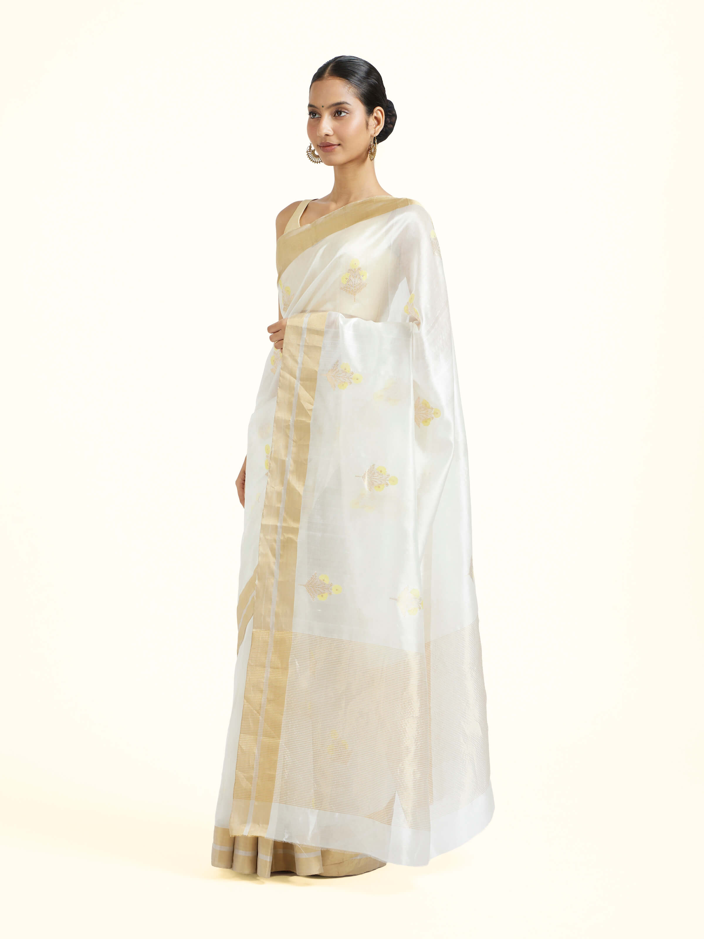 Off white Chanderi Handloom Donaliya Saree