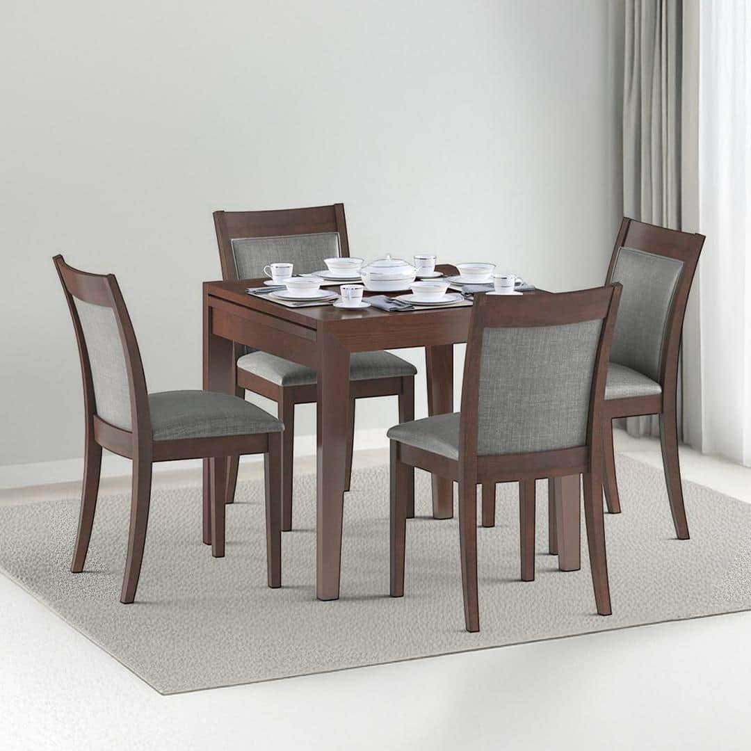 Murphy 4-To-6 Extendable - Dalla 4 Seater Dining Table Set (Colour- Grey , Finish- Dark Walnut)