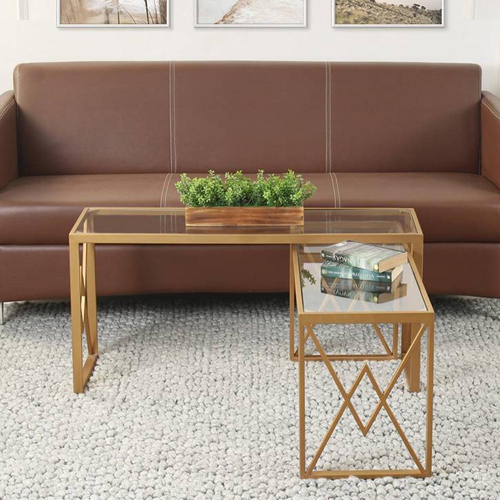 Valentino Clear Glass Nesting Coffee Table In Dark Gold Finish