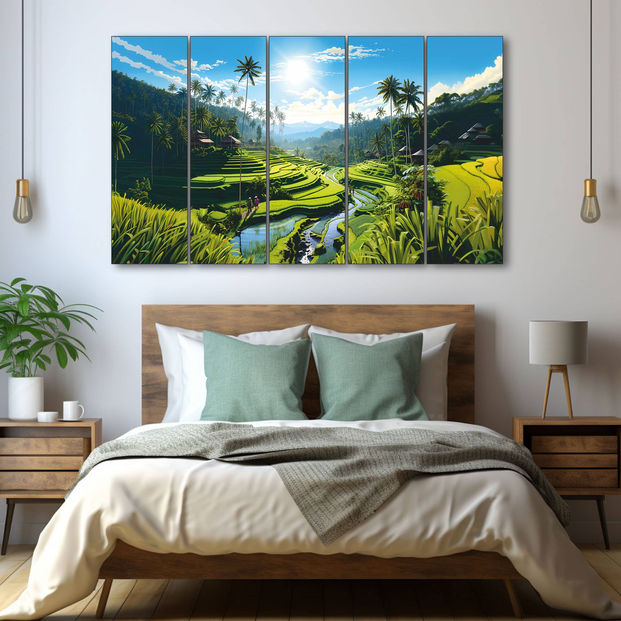 The Castle Decor Nature Landscape Wall Art Set of 5 Wooden Framed Digital Painting 27x48 Inch - The Castle Decor