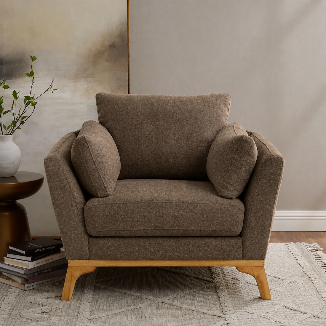 Lorentz Boucle Fabric Lounge Chair in Brown Colour - KURSIWALLAH