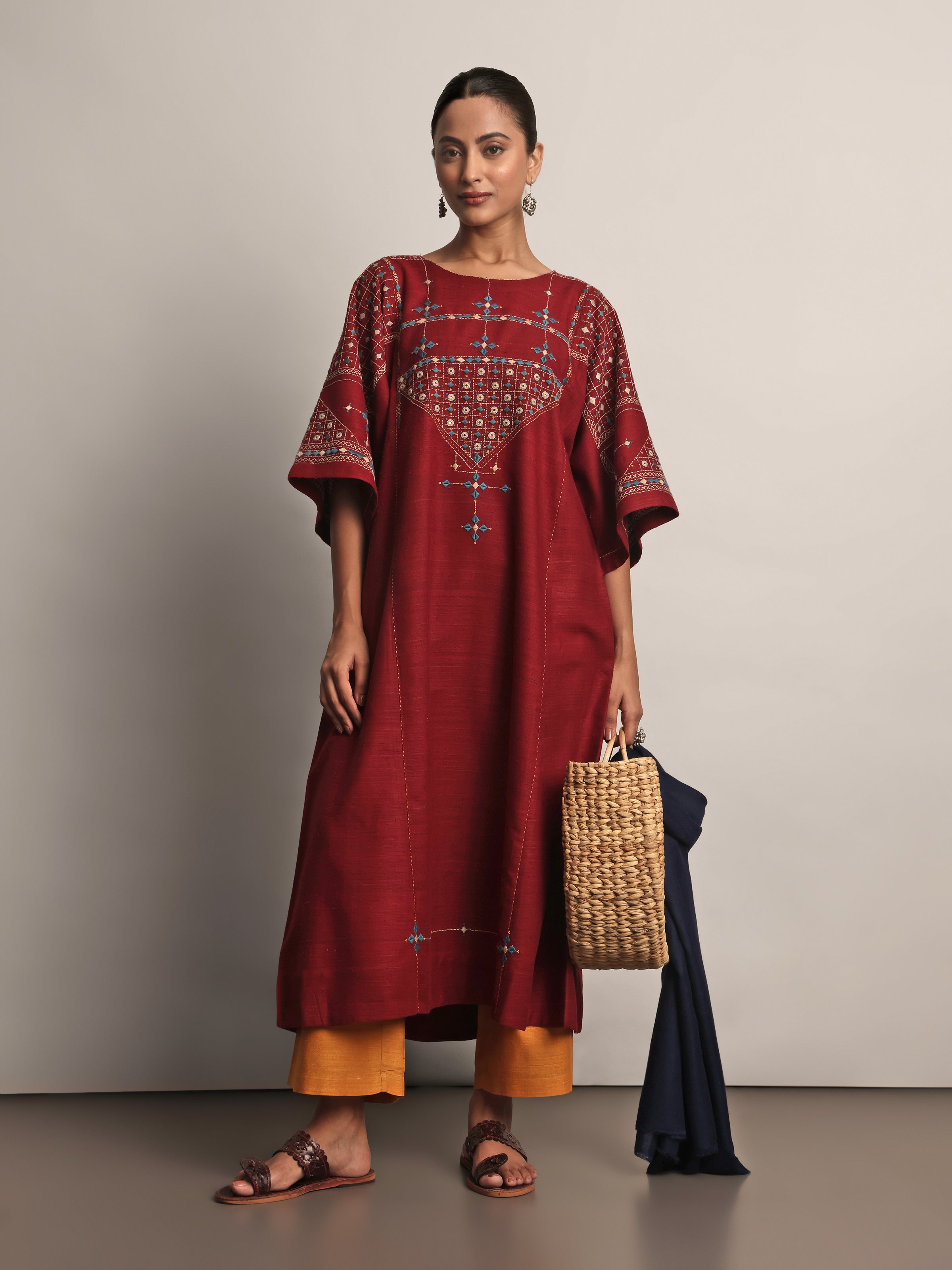 Rust Silk Desert Embroidered Kurta