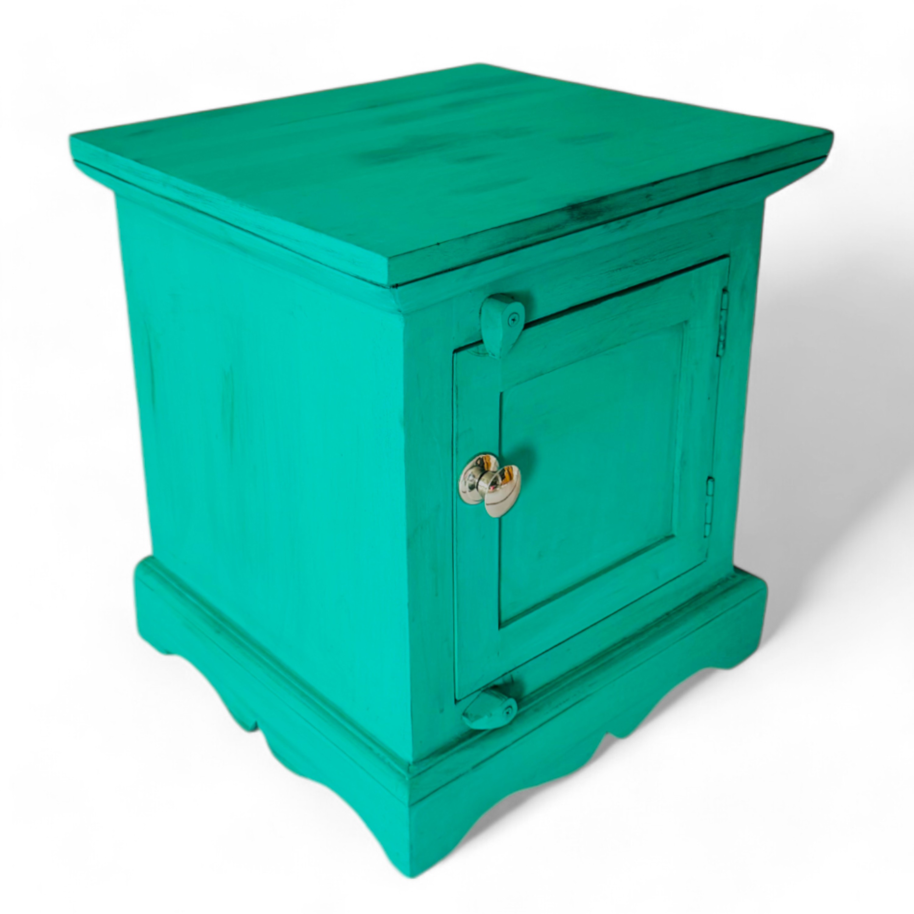 Queens Sheesham Wood Bedside Table in Antique Green Finish