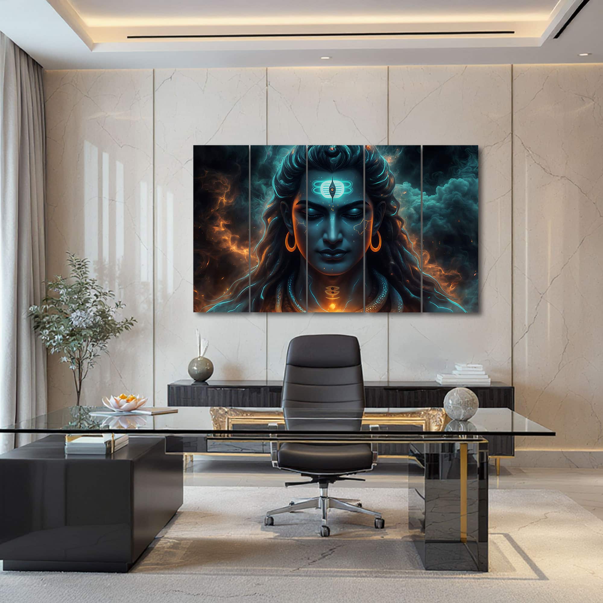 The Castle Decor Lord Shiva Wall Painting Design 2 Wooden Framed 27x48 Inch - The Castle Decor