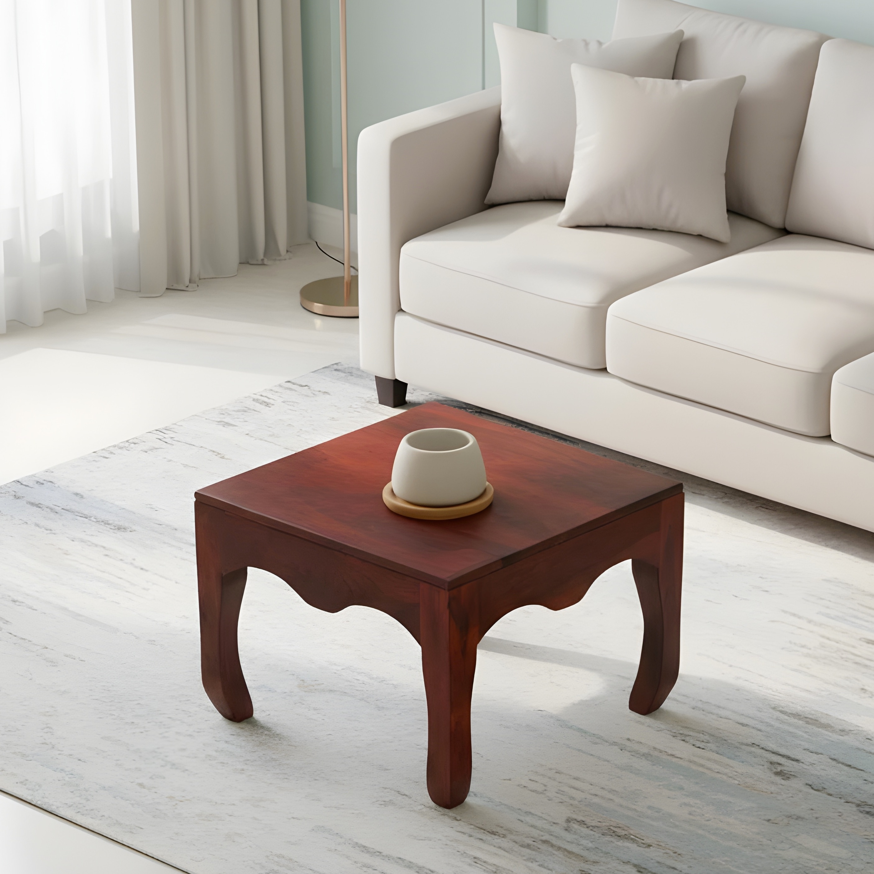 Lyon Sheesham Wood Contemporary Square Coffee Table In Honey Finish