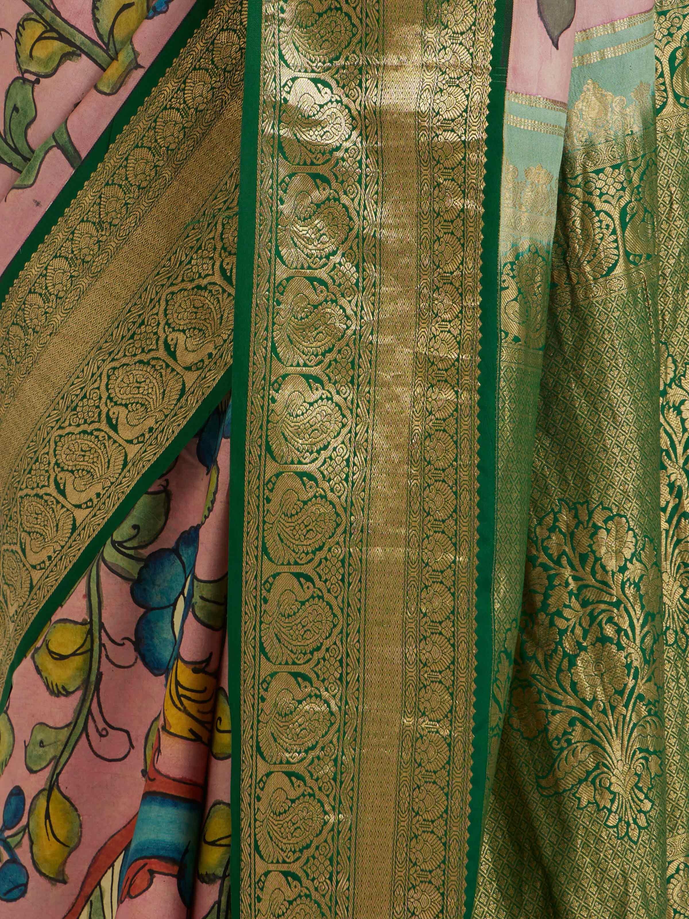 Silk Kalamkari Painted Kanchipuram Saree
