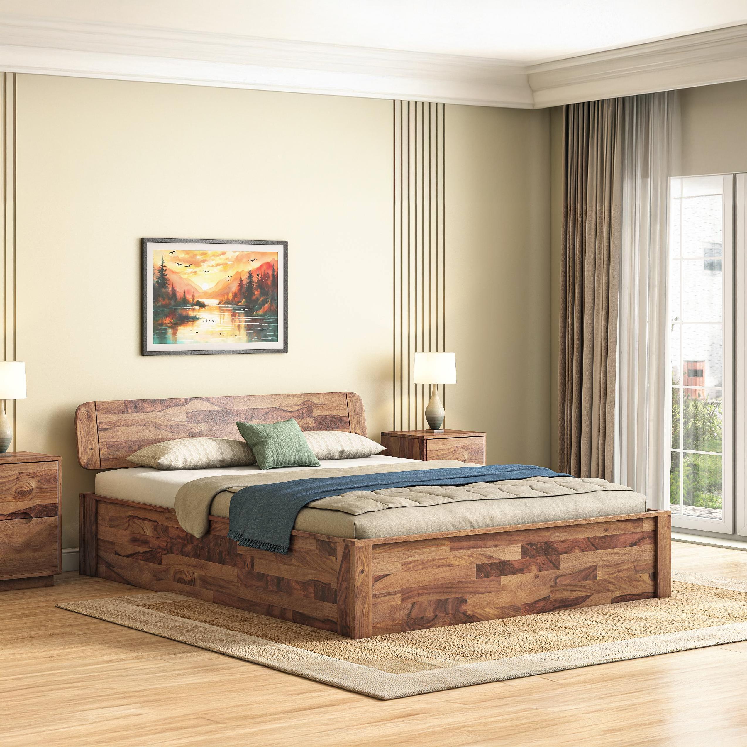 Lucy Queen Size Box Storage Bed Queen Size In Teak Finish