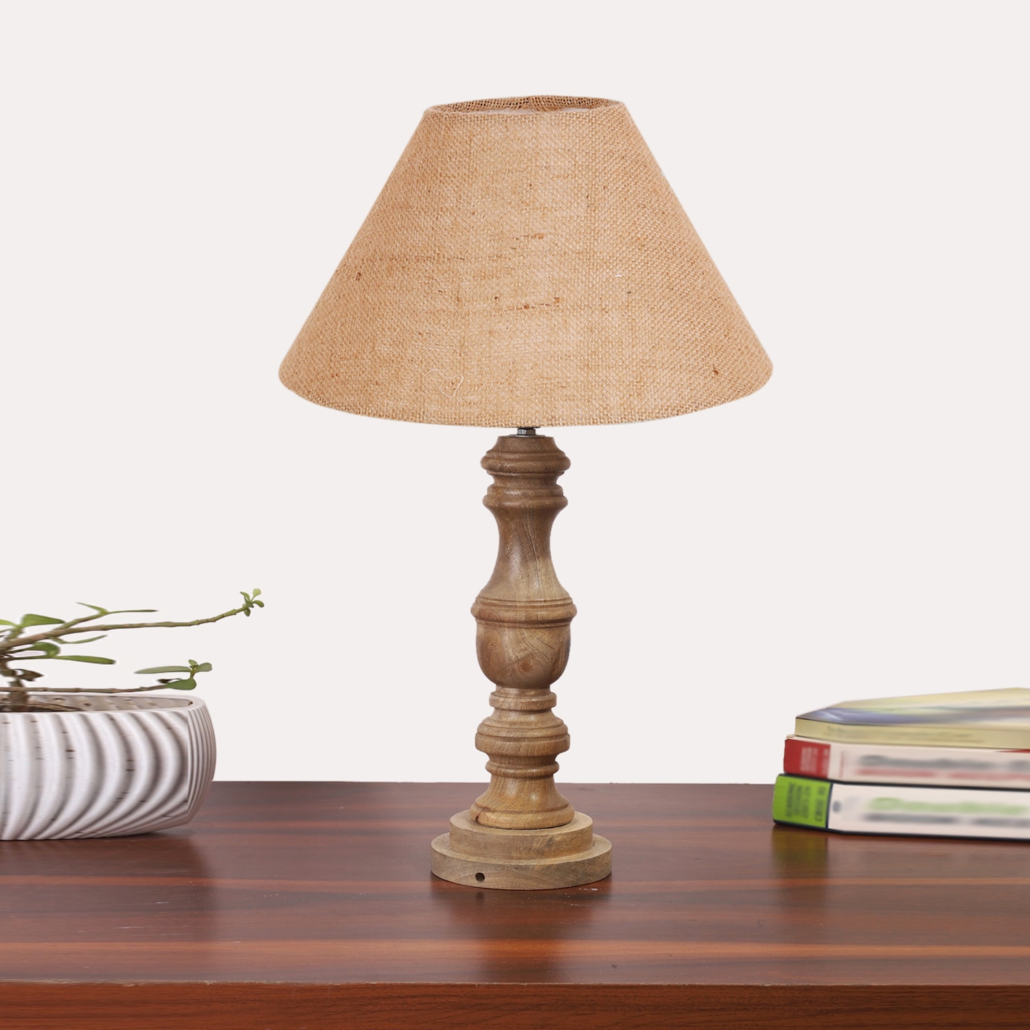 Devansh Beige Jute Table Lamp With Wood Natural Base(10X18 Inches)-34