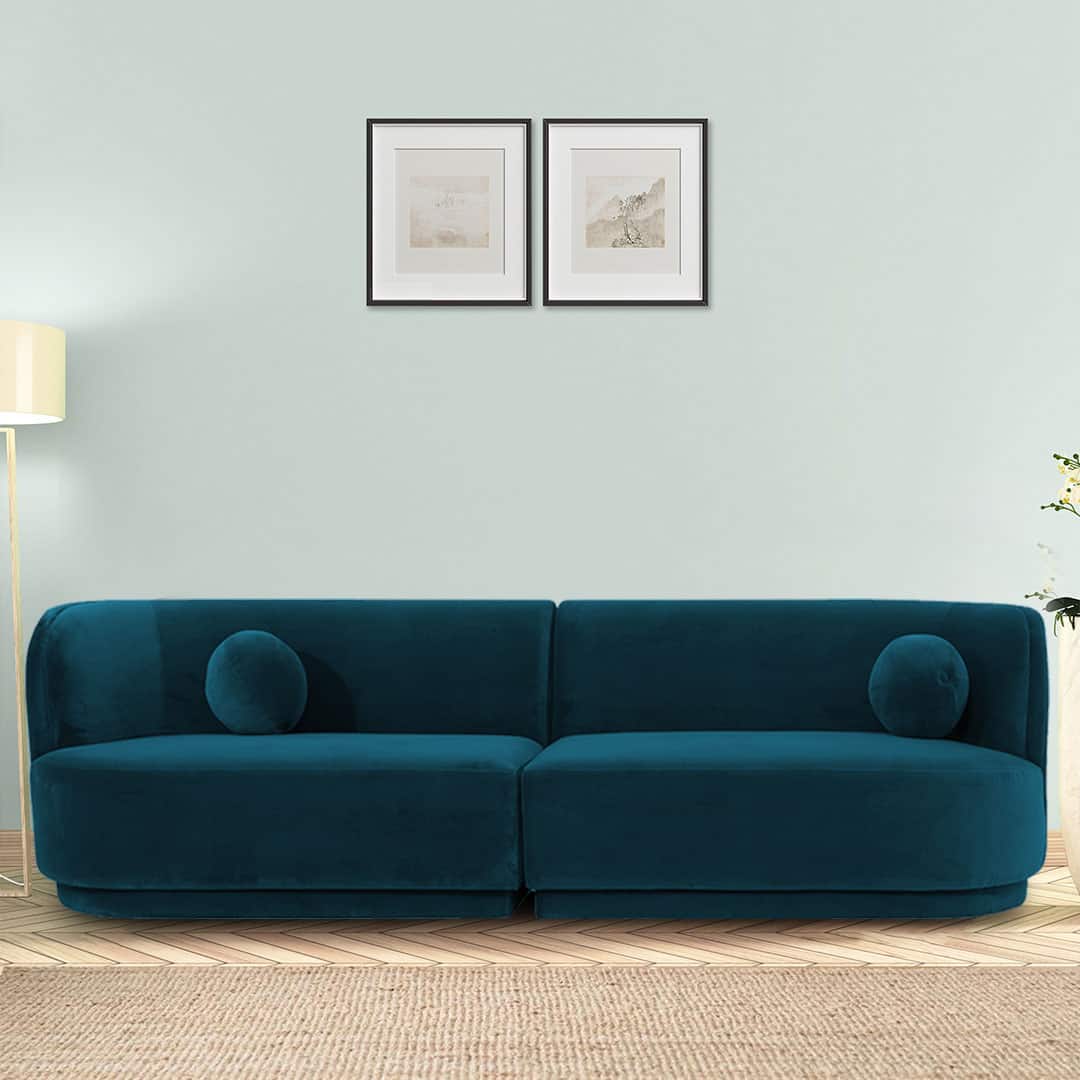 Izza Velvet 4 Seater Sofa in T Blue Colour - Home Lifestylez