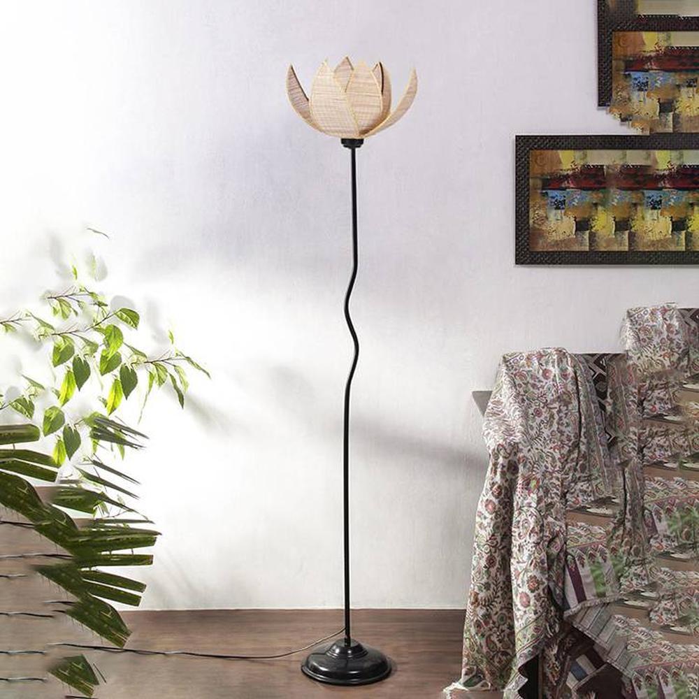 Tatum Beige Bamboo Shade With Iron Floor Lamp