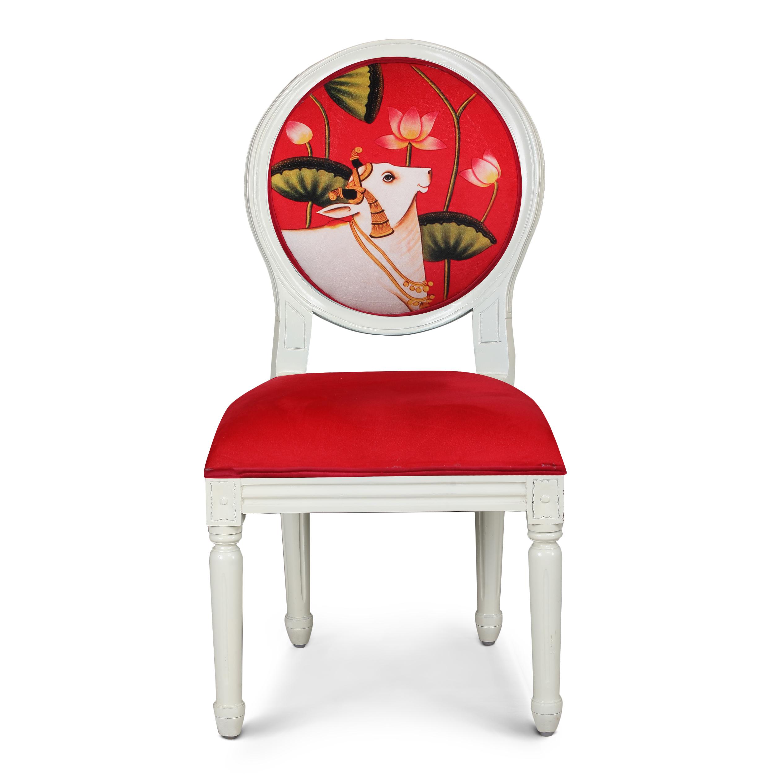 Traditional Indian Pichwai Work Wooden Dining Chair in Red Colour