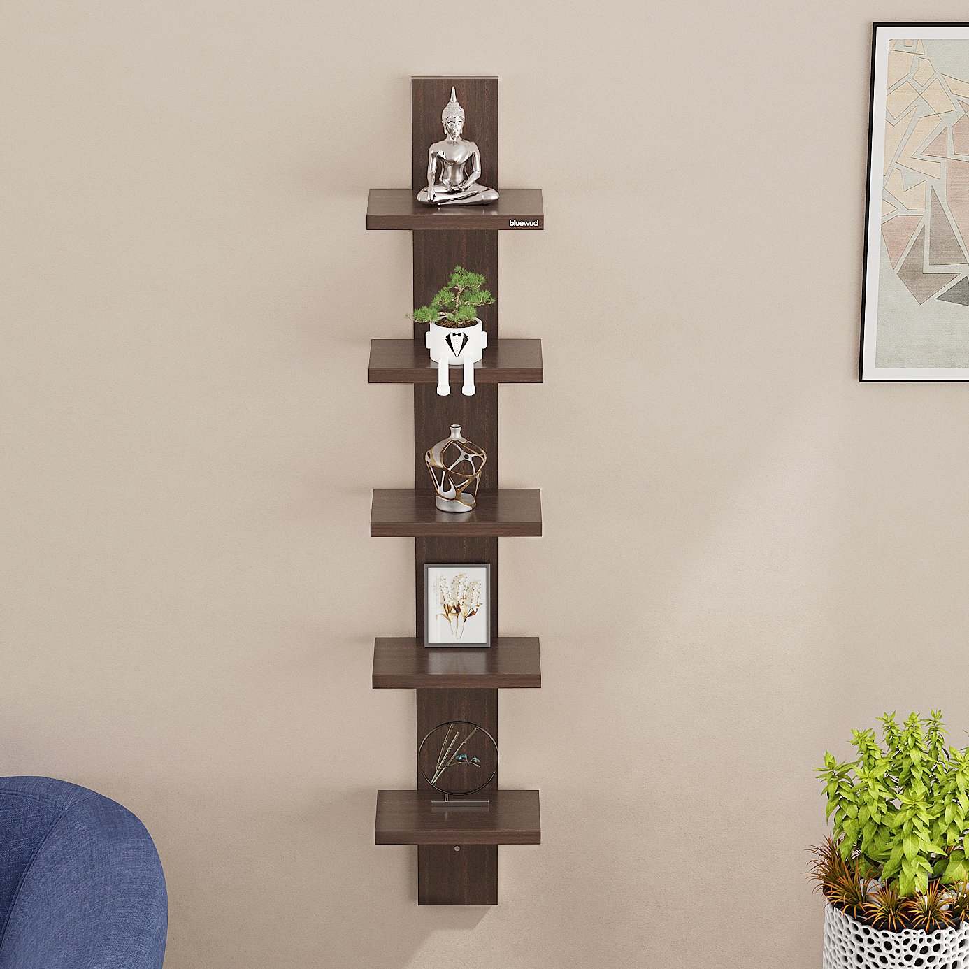 BLUEWUD Louis Engineered Wood Multipurpose Wall Decor Shelf, Display Rack (Wenge)