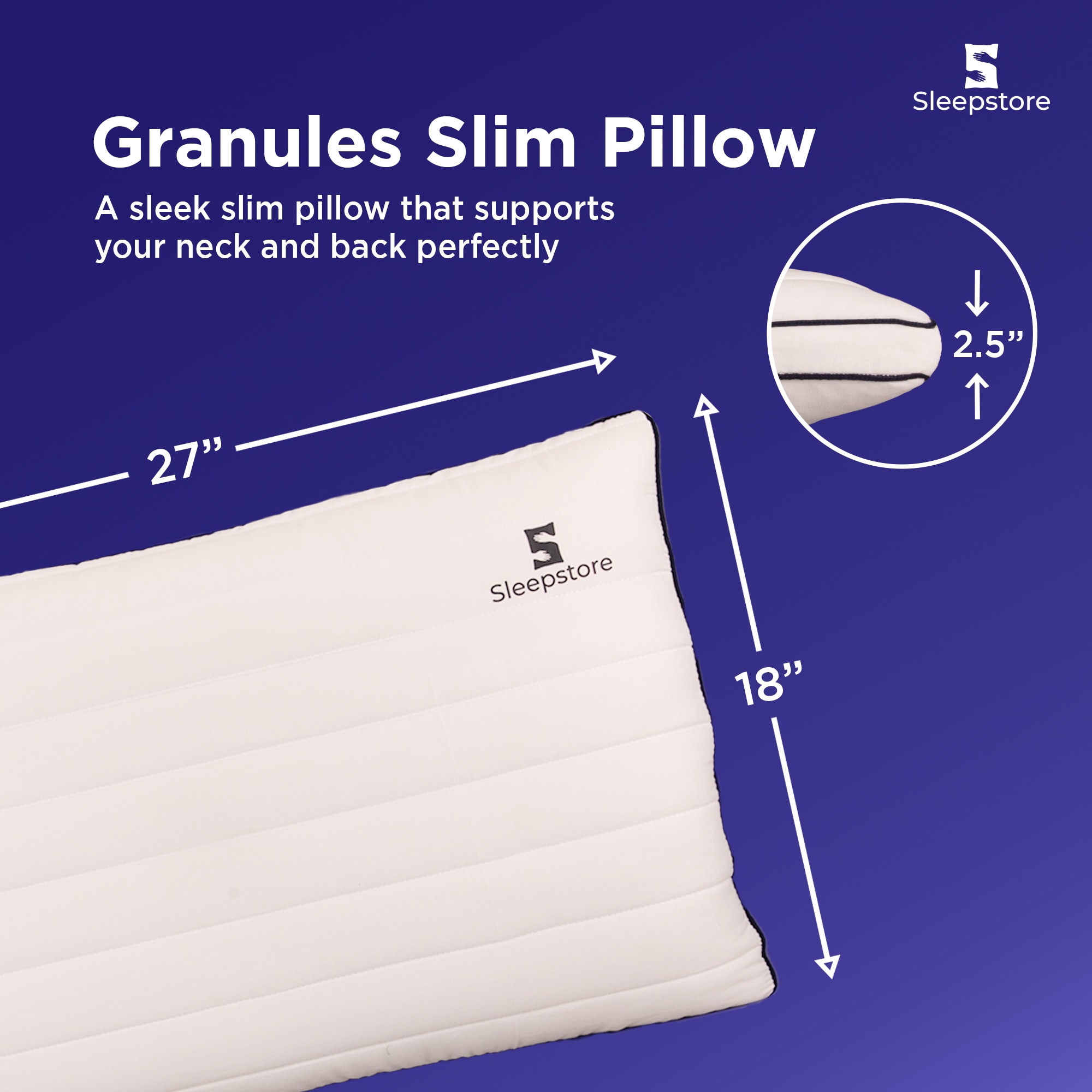Granules Quilted 4Pcs Slim Pillow For Neck Support 27X18 Inches