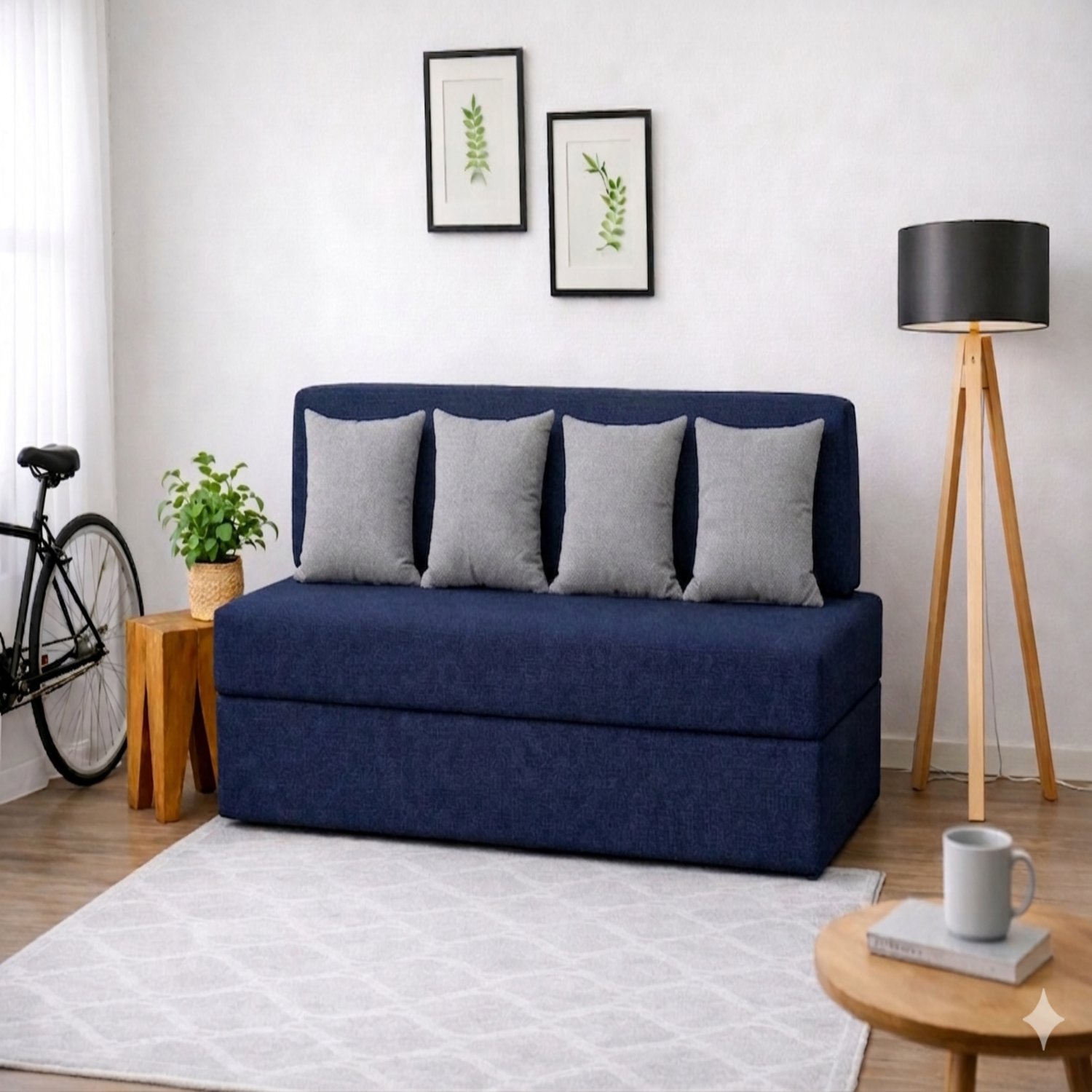 Sleep Spa Foldable 4 Seater Double Foam Fold Out Sofa Cum Bed in Dark Blue Colour - Usha Shriram