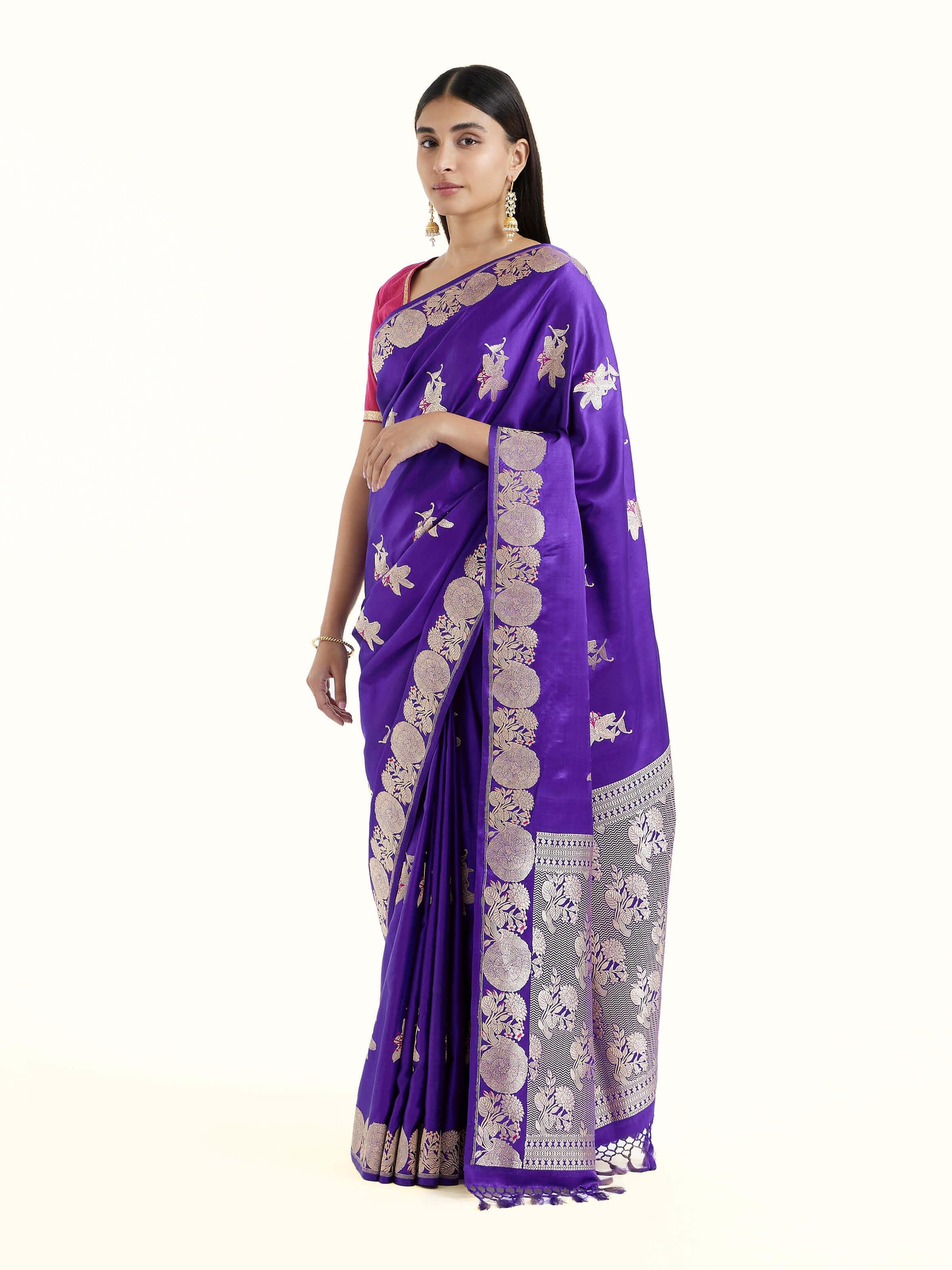 Purple Silk Banarasi Saree