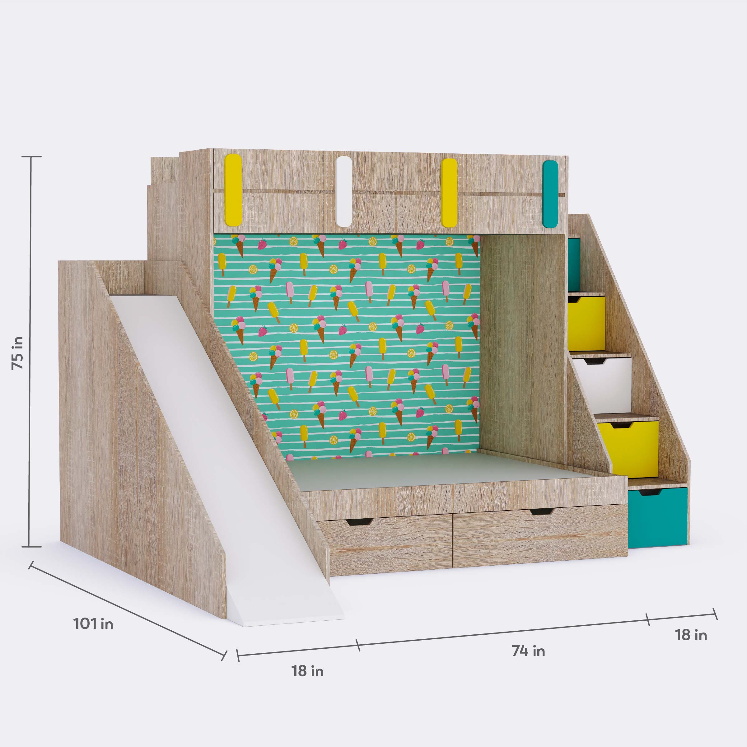 Sleep N SlideBunk Bed 6X5 Drawers On Wheels In Oak and Cyan Colour67
