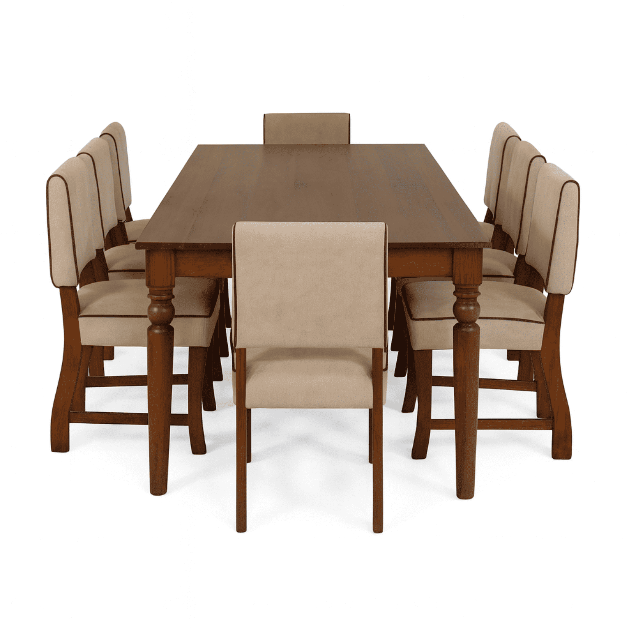 Globally Indian Sheesham Wood 8 Seater Dining Set With Upholstered Chairs Back And Seat In Beige Color