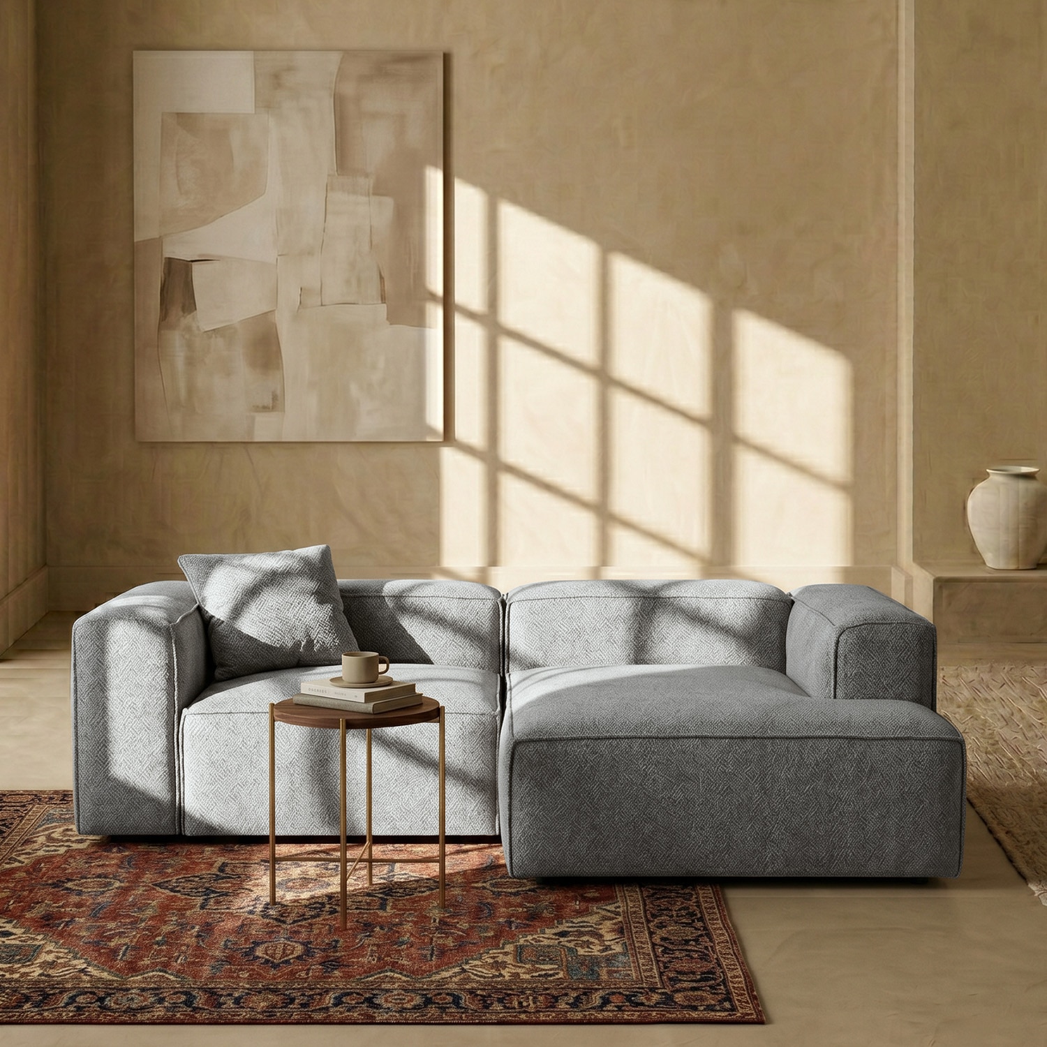 Elegantedge Wood Left Aligned 2-Seater With Upholstery Non Storage Sofa In Grey Colour - Nestroots