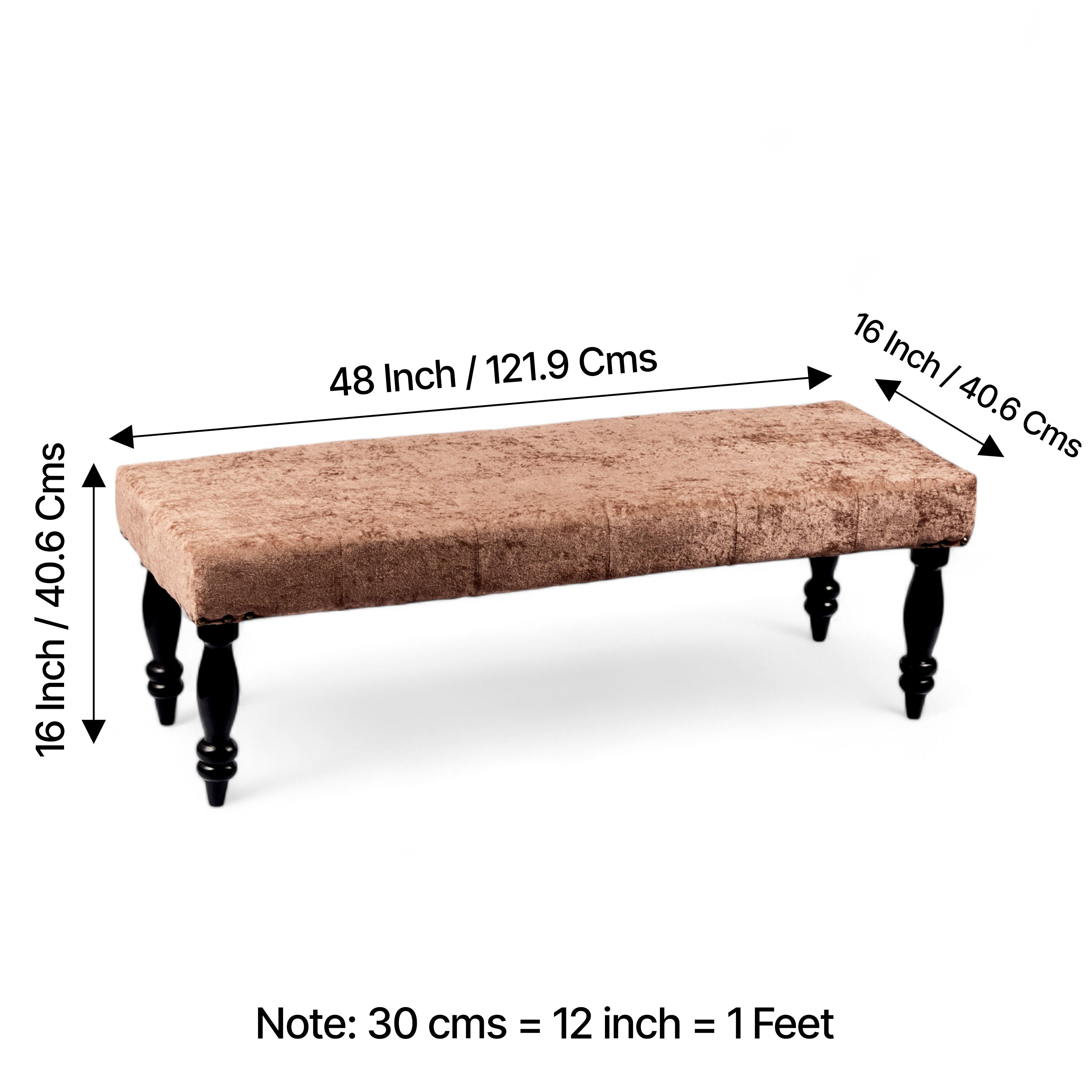 Cairo Sheesham Wood Accent 3 Seater Bench In Caramel Brown Sparkle Velvet
