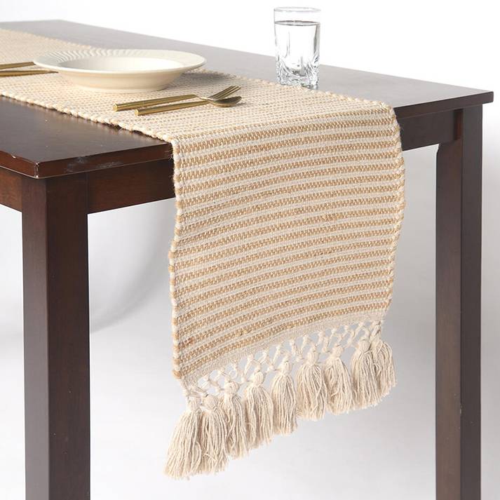 Handwoven Cotton and Jute Tasseled Table runner