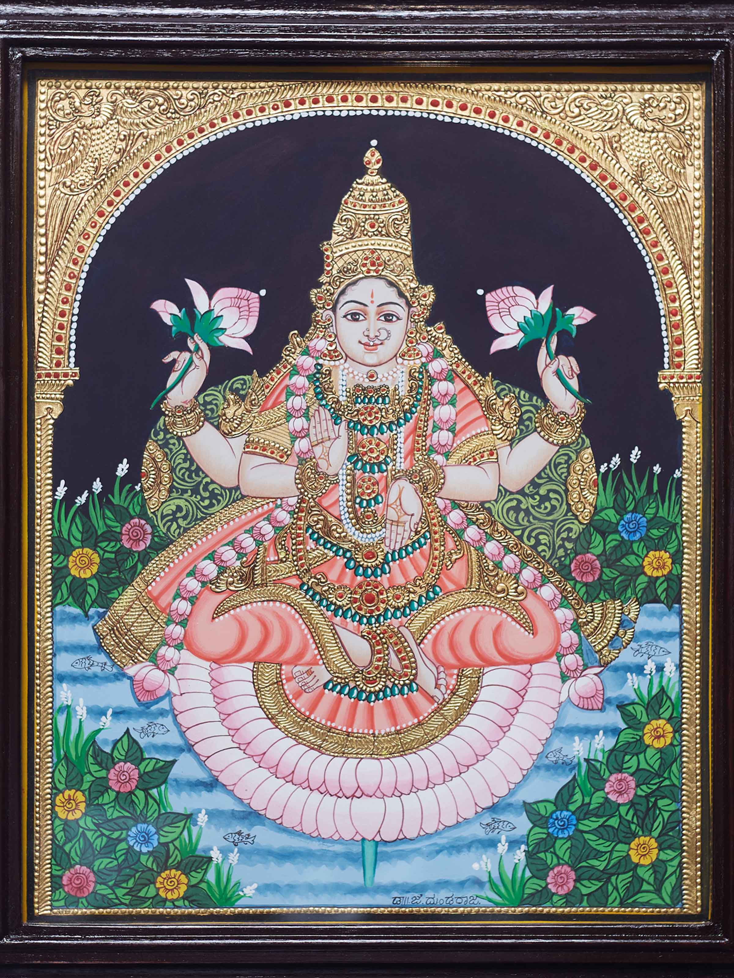 Gaja Lakshmi Mysore Teak Wood Painting
