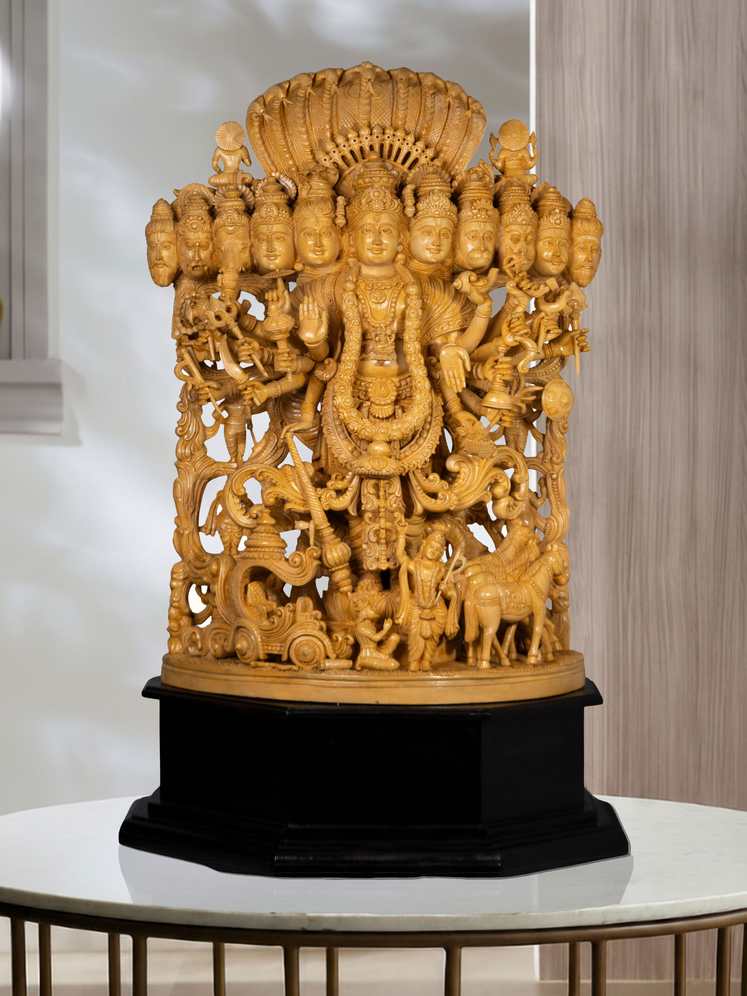 Left-side view of the Wood Carved Vishwaroopam Idol