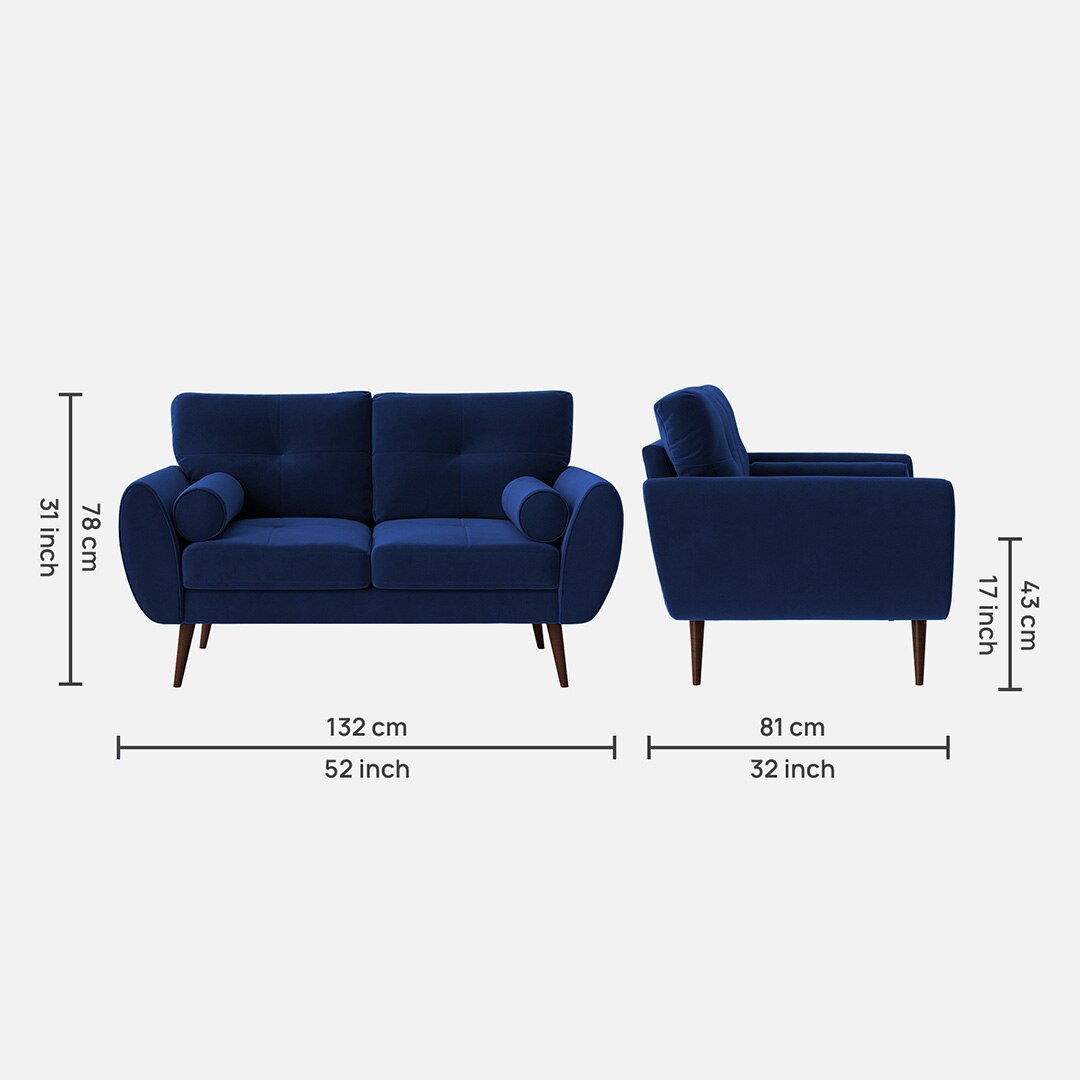 Faro Velvet 2 Seater Sofa in Navy Blue Colour