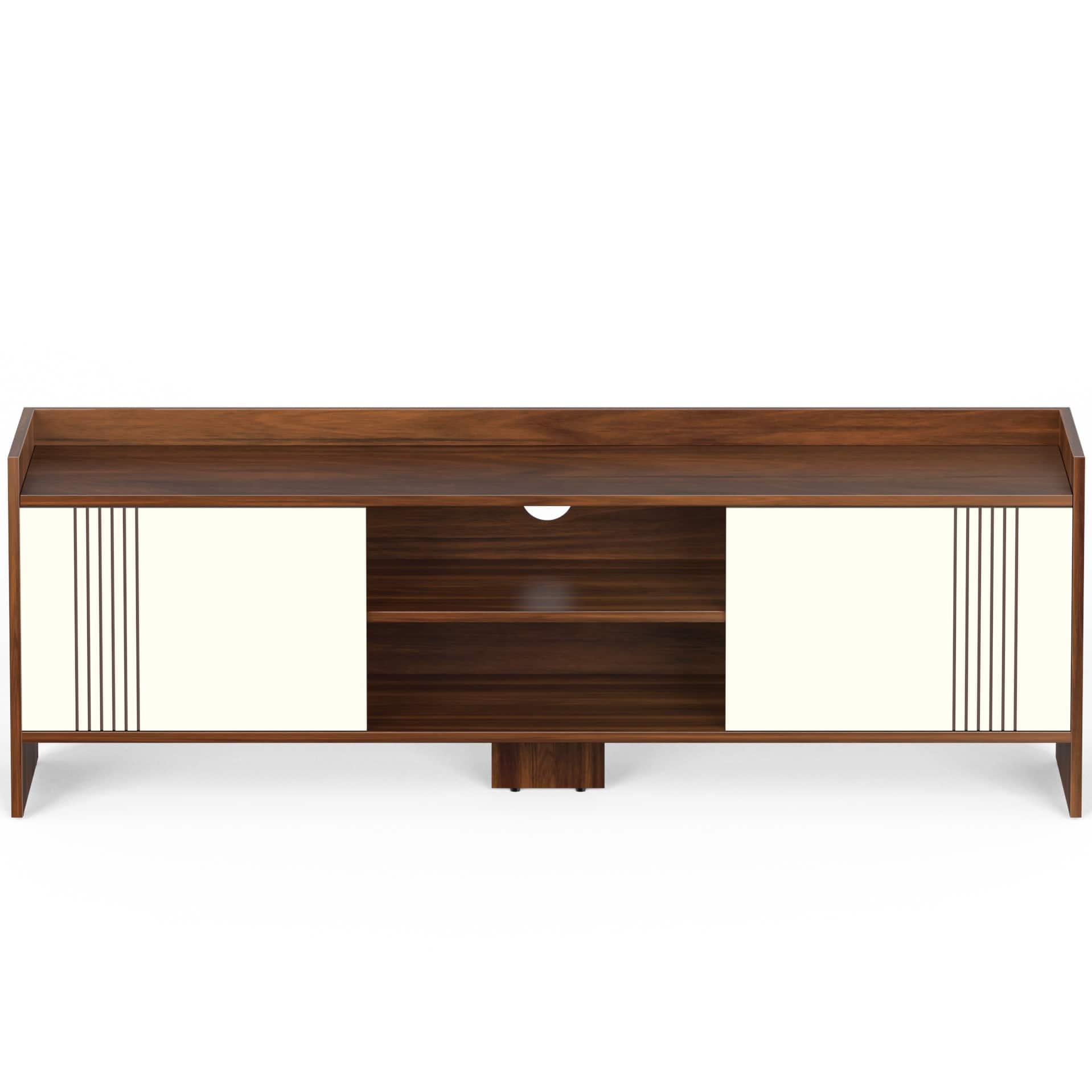 BLUEWUD Charley Engineering Wood Floor Standing TV Entertainment Unit Set Top Box Stand/TV Cabinet Panel with Shelves for Books & D�cor Display Unit Bed Living Room Upto 50" (Brown Maple & White)