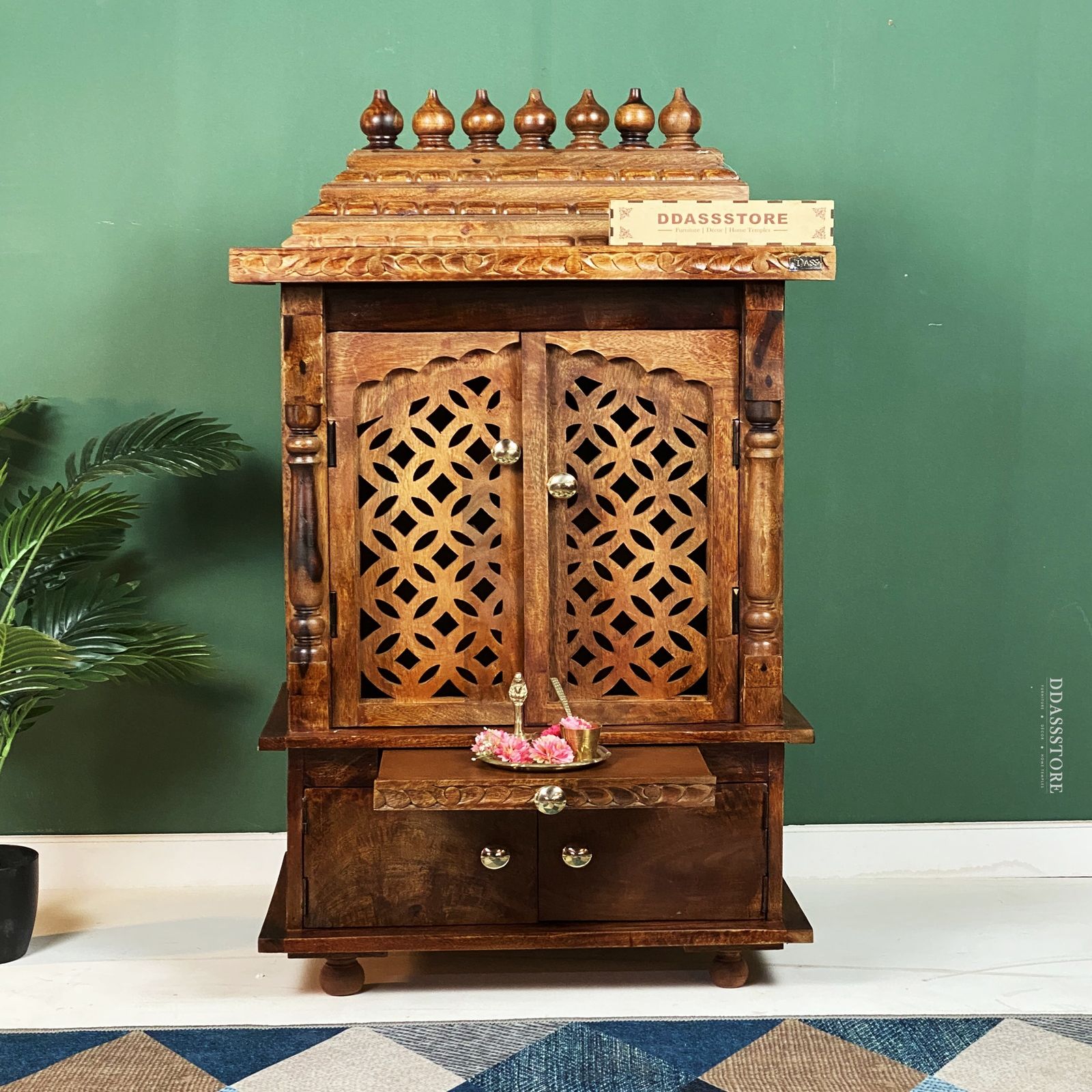 D'Dass Honey Finish Solid Sheesham Wooden Temple For Pooja