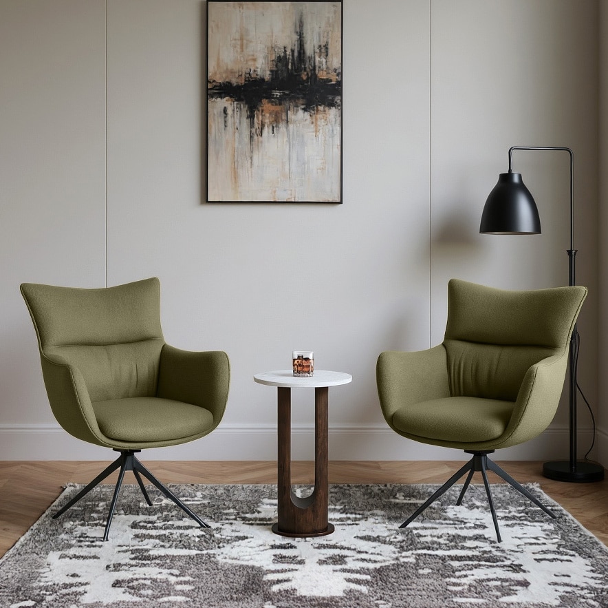 Beck Swivel Metal Dining Chair Set Of 2 In Olive Leatherette