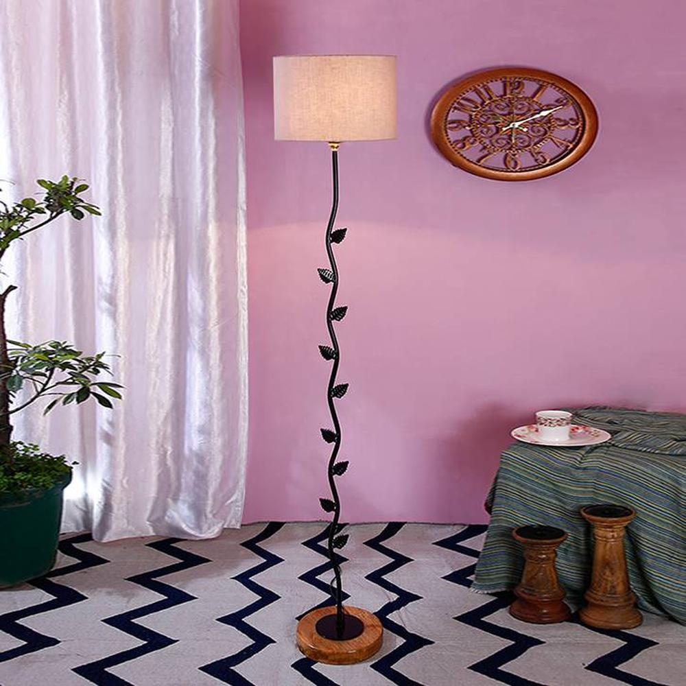 Ewan Grey Cotton Shade Floor Lamp - Devansh