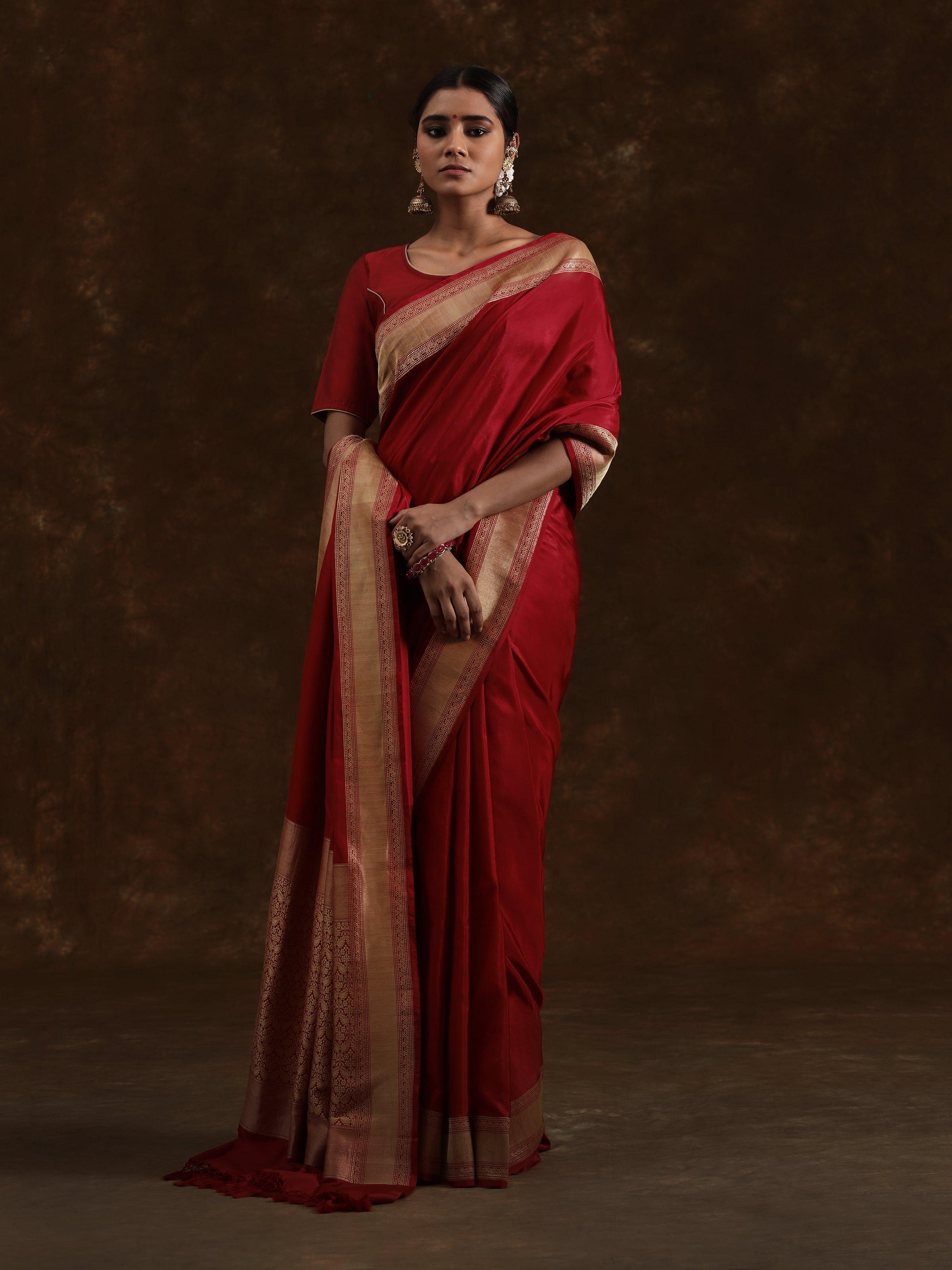 Maroon Mulberry Katan Silk Banarasi Saree