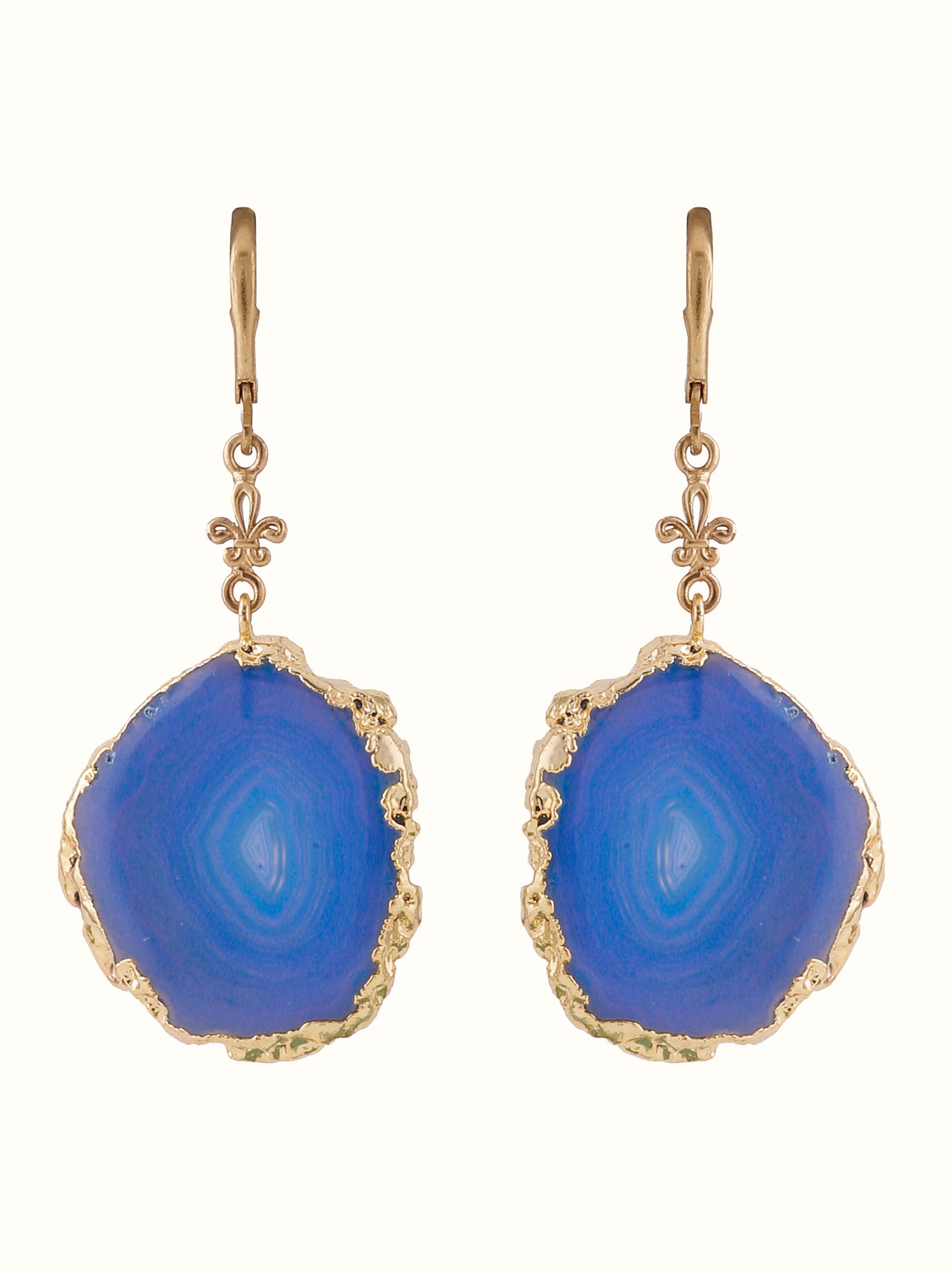 Front view of Agate Drop Earrings featuring vibrant agate stones by Swadesh