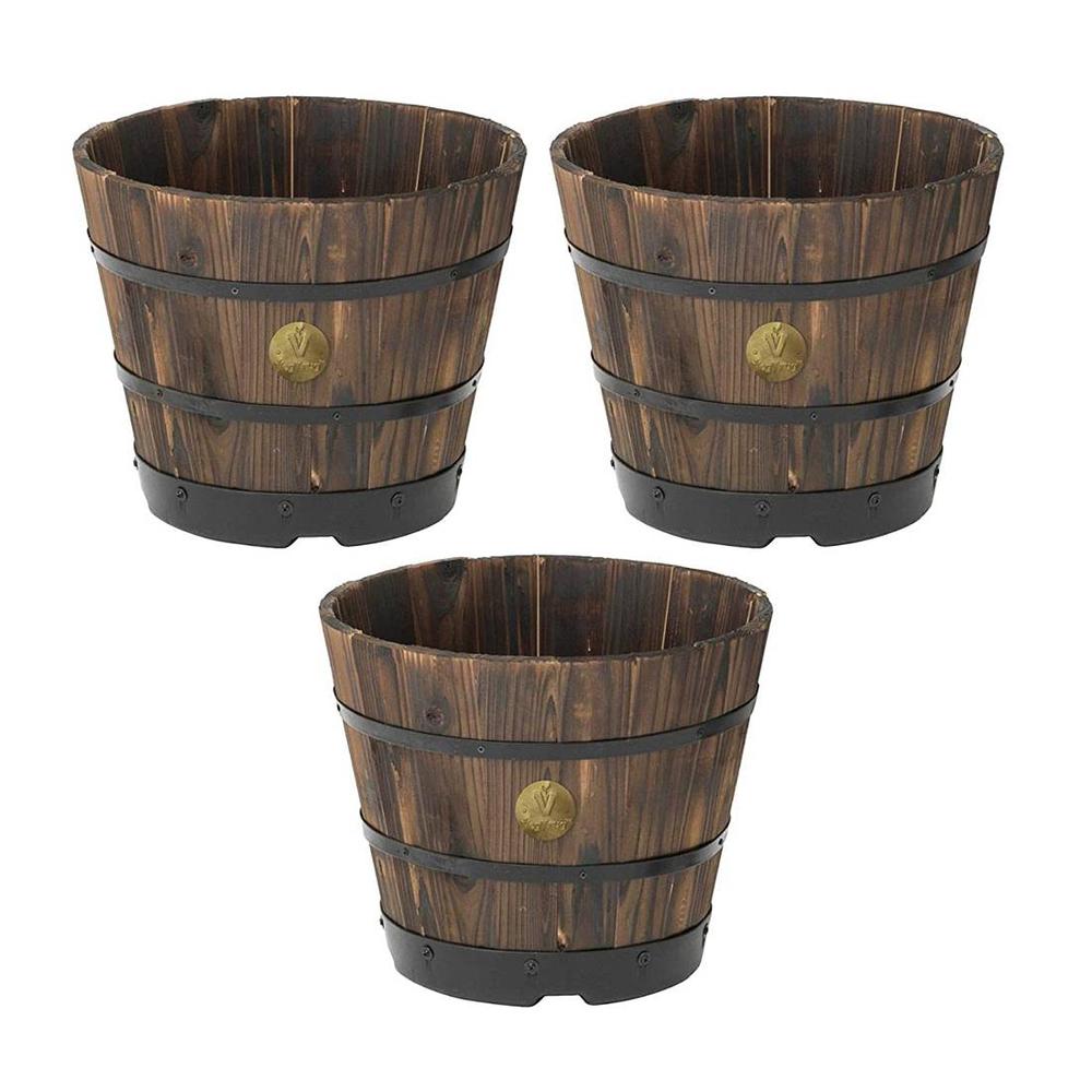 VegTrug Wooden Barrel Planters 37cm Burnt Oak