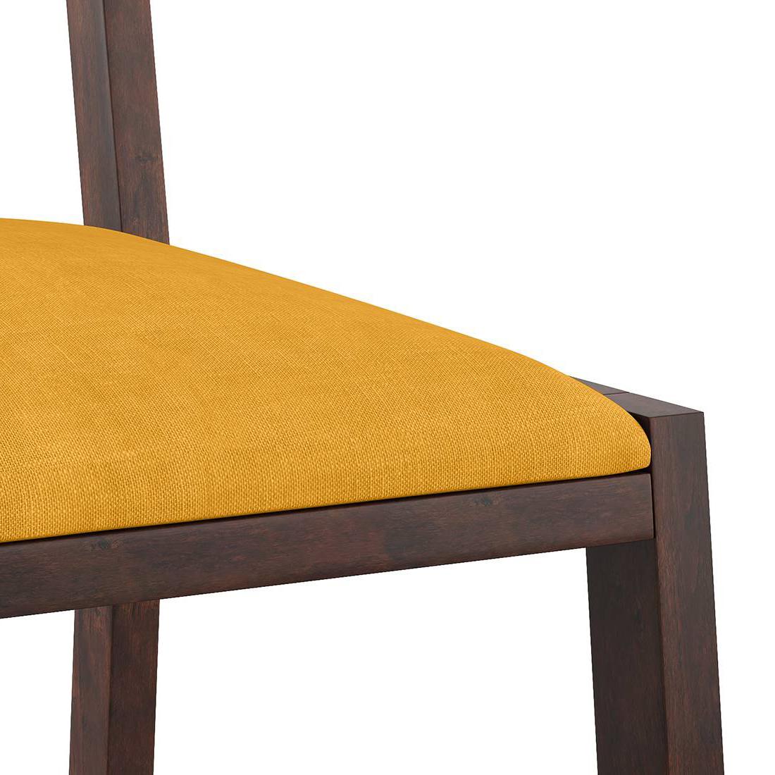Caprica Solid Wood Dining Chair Set Of 2 In Mango Walnut Finish With Yellow Fabric Colour