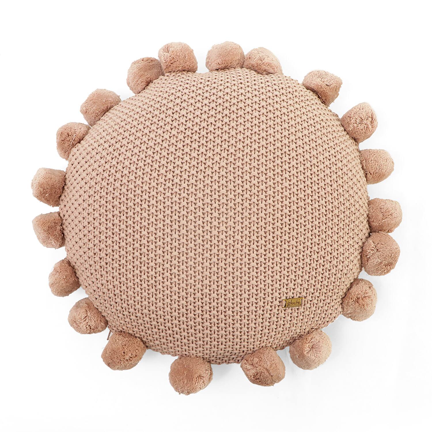Pom Pom Crepe Round Knitted Cushion Cover  16 Dia Inches - Pluchi
