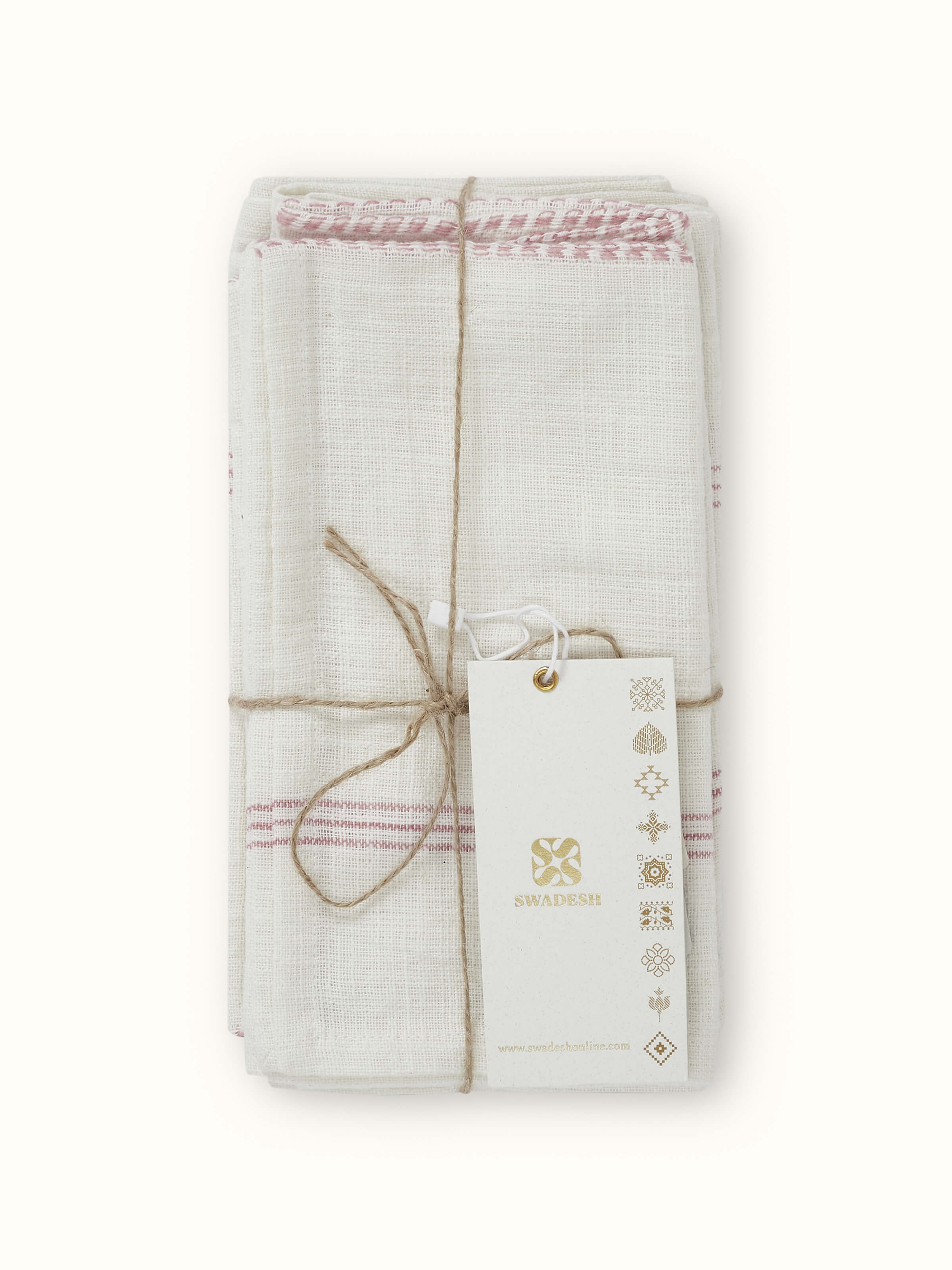 Arth White Stripe Cotton Handloom Dinner Napkins (6 Pcs)