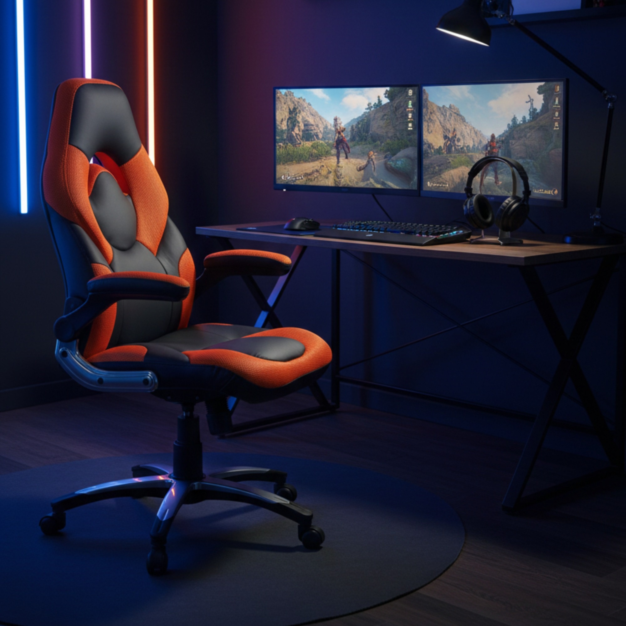 Stylish Gaming Chair In Black & Orange - Adiko Systems