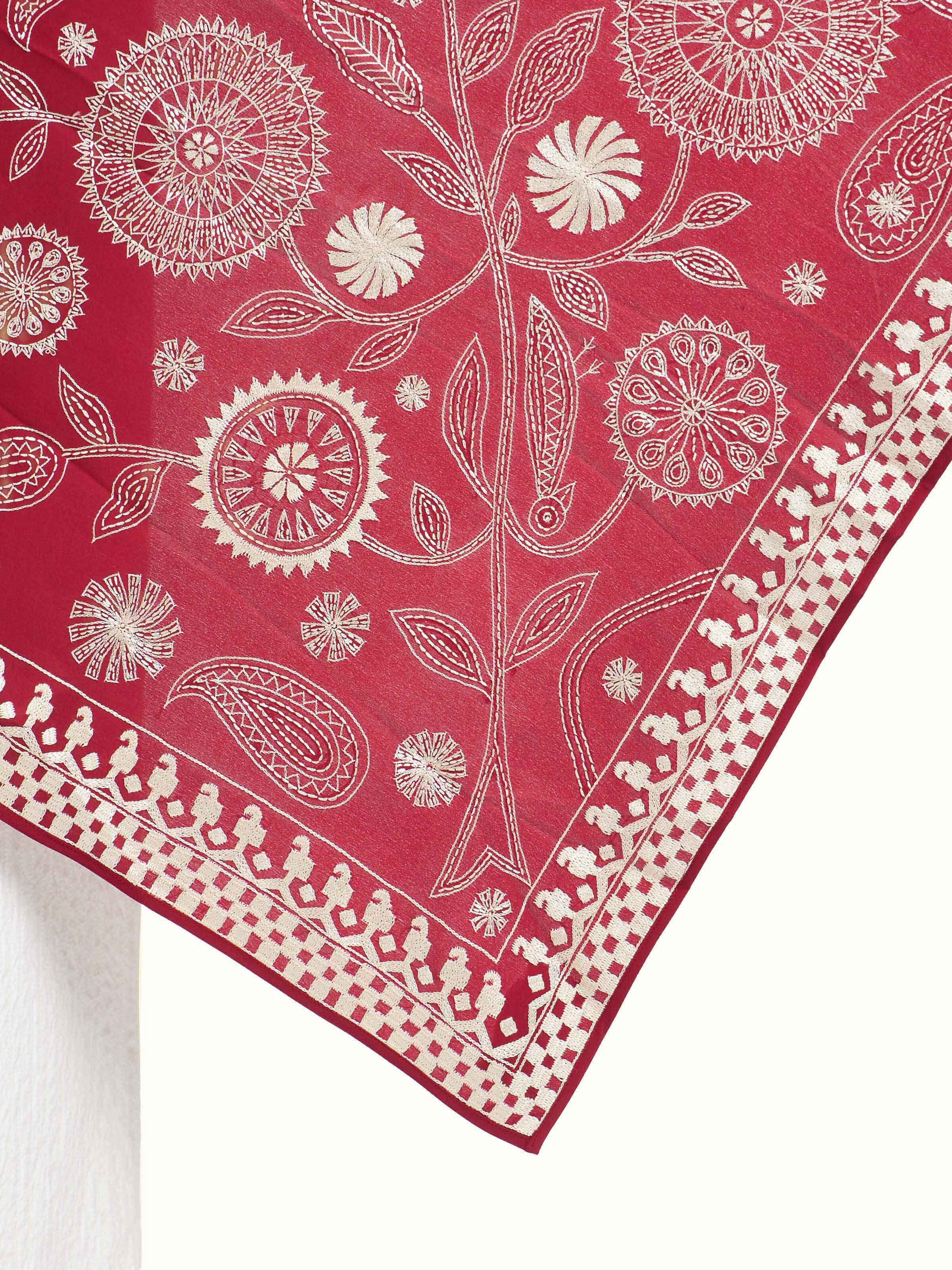 Crimson Aari Hand Embroidered Stole