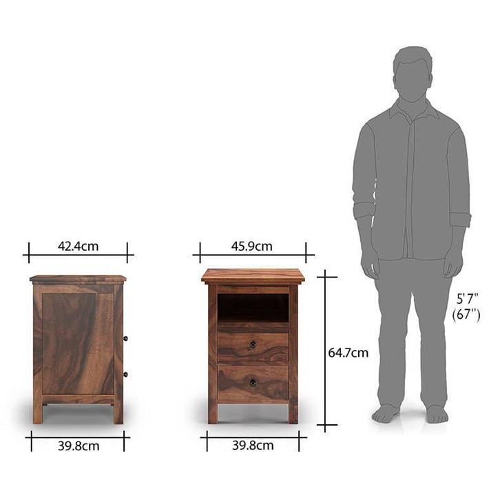 Snooze Solid Wood Bedside Table in Teak Finish