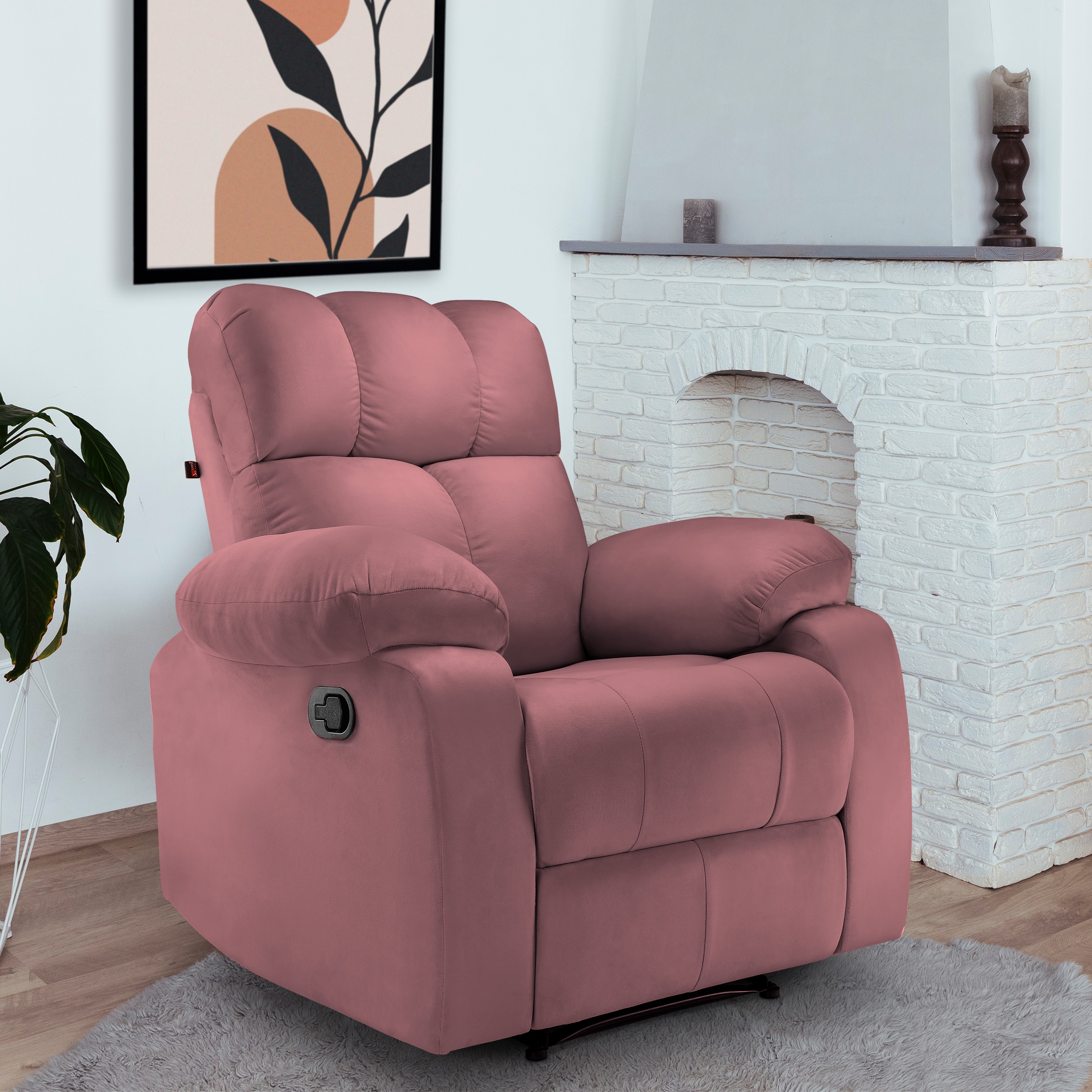 Helios One Seater Fabric Manual Recliner with Cup Holder in Dusty Mauve Colour - Little Nap Design