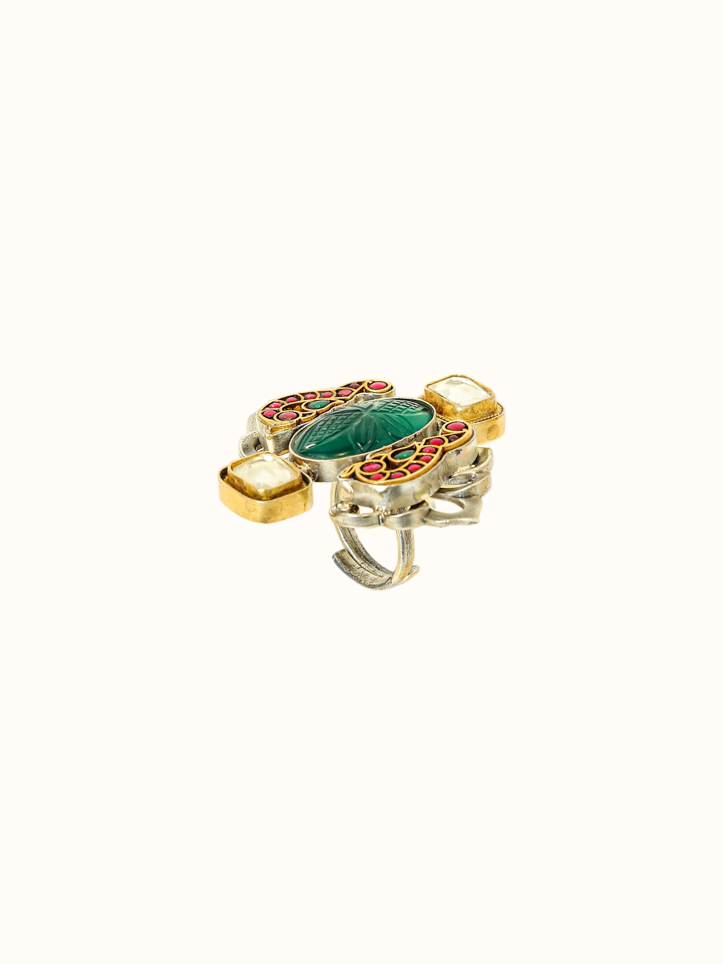 Dank Polki Two-Tone Silver Ring