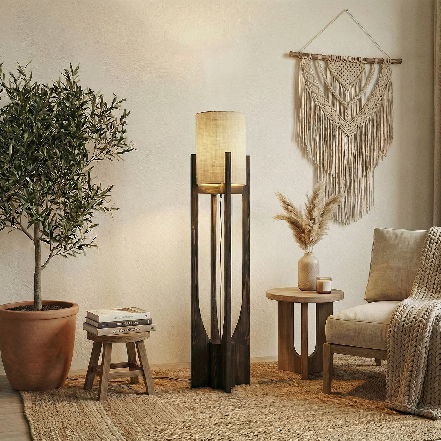 Solitaire Beige Jute Floor Lamp with Beige Jute Base